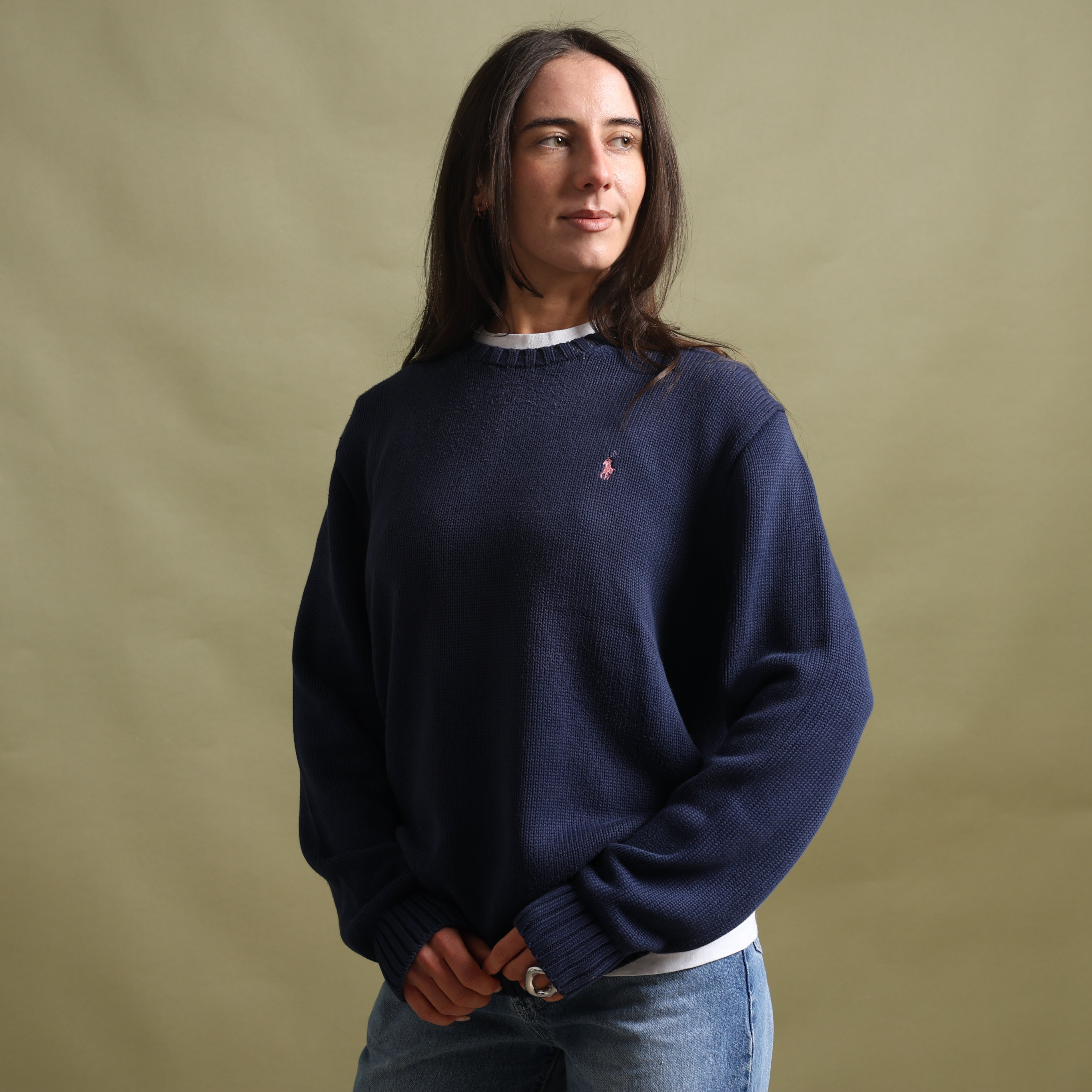 Vintage Ralph Lauren Jumper L Navy Blue Cotton