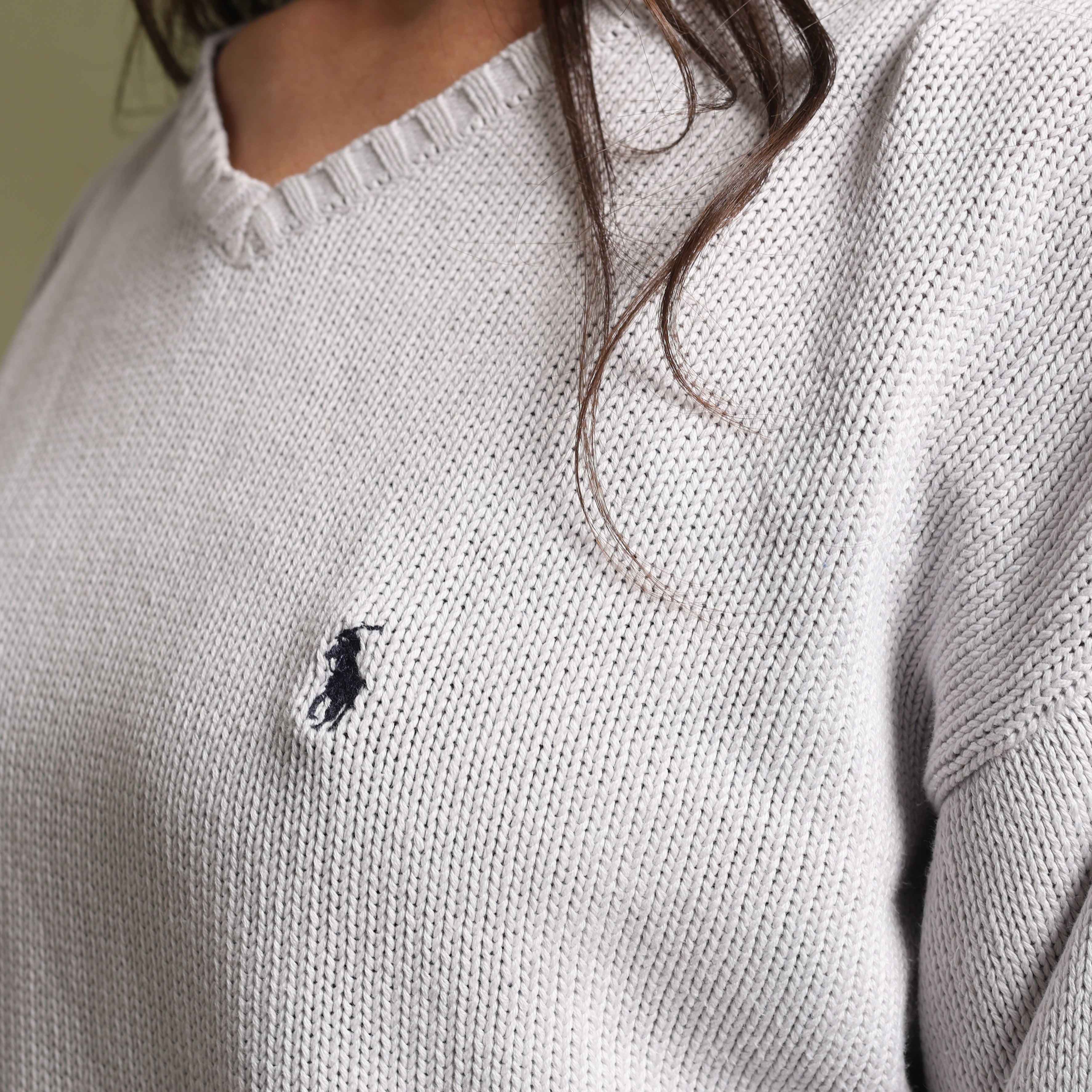 Vintage Polo Ralph Lauren V-Neck Jumper  L White Cotton