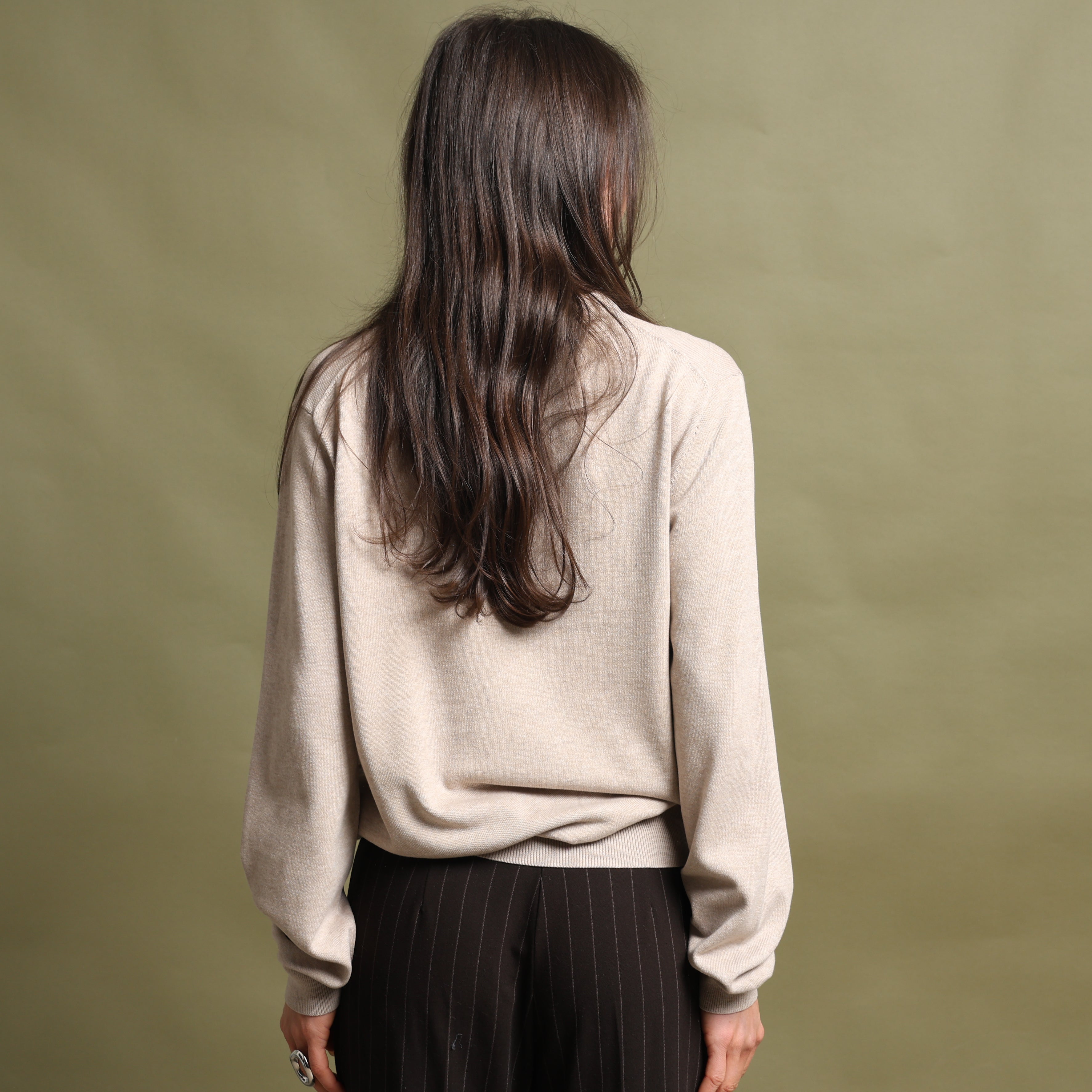 Vintage Tommy Hilfiger V-Neck Jumper  M Beige Cotton
