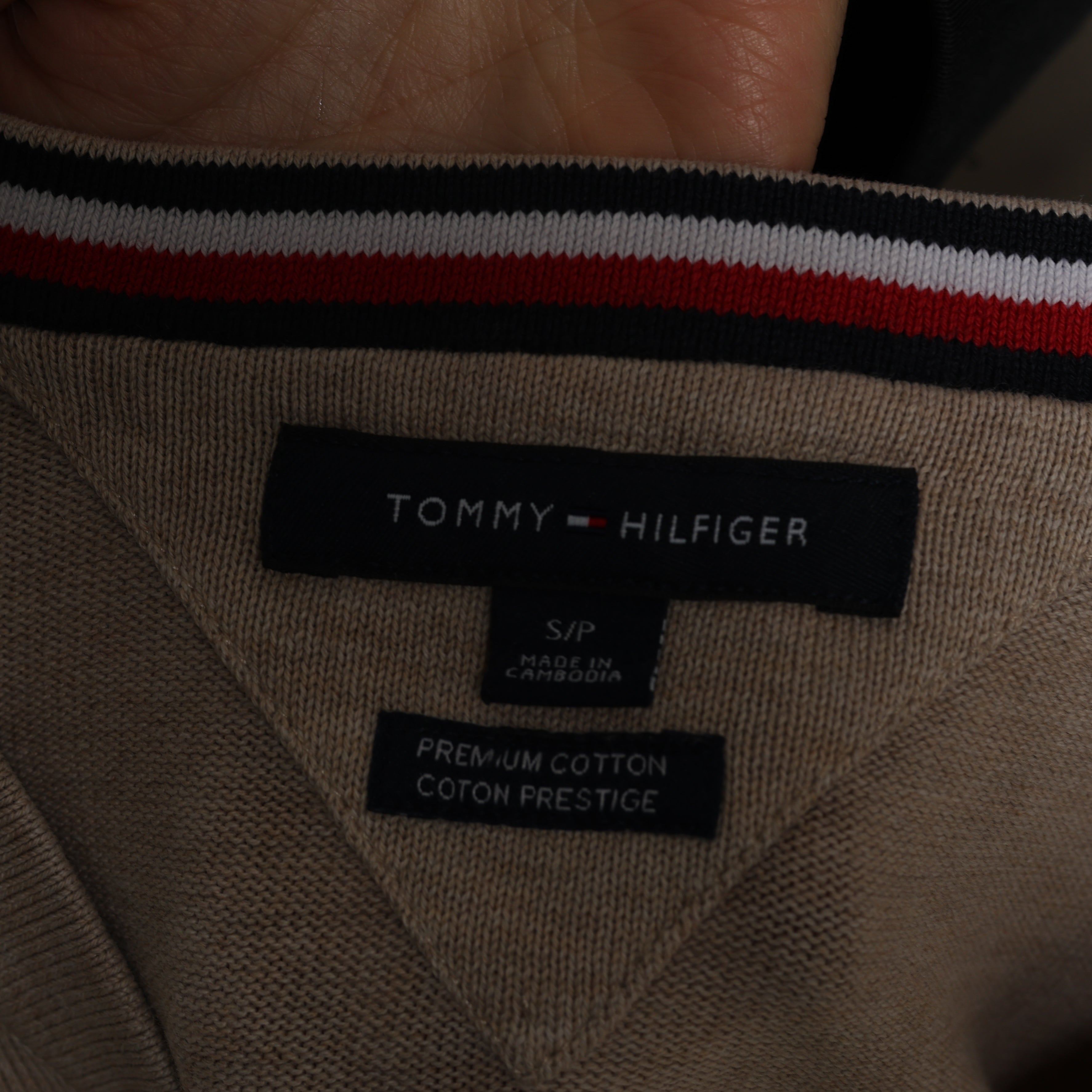 Vintage Tommy Hilfiger V-Neck Jumper  M Beige Cotton