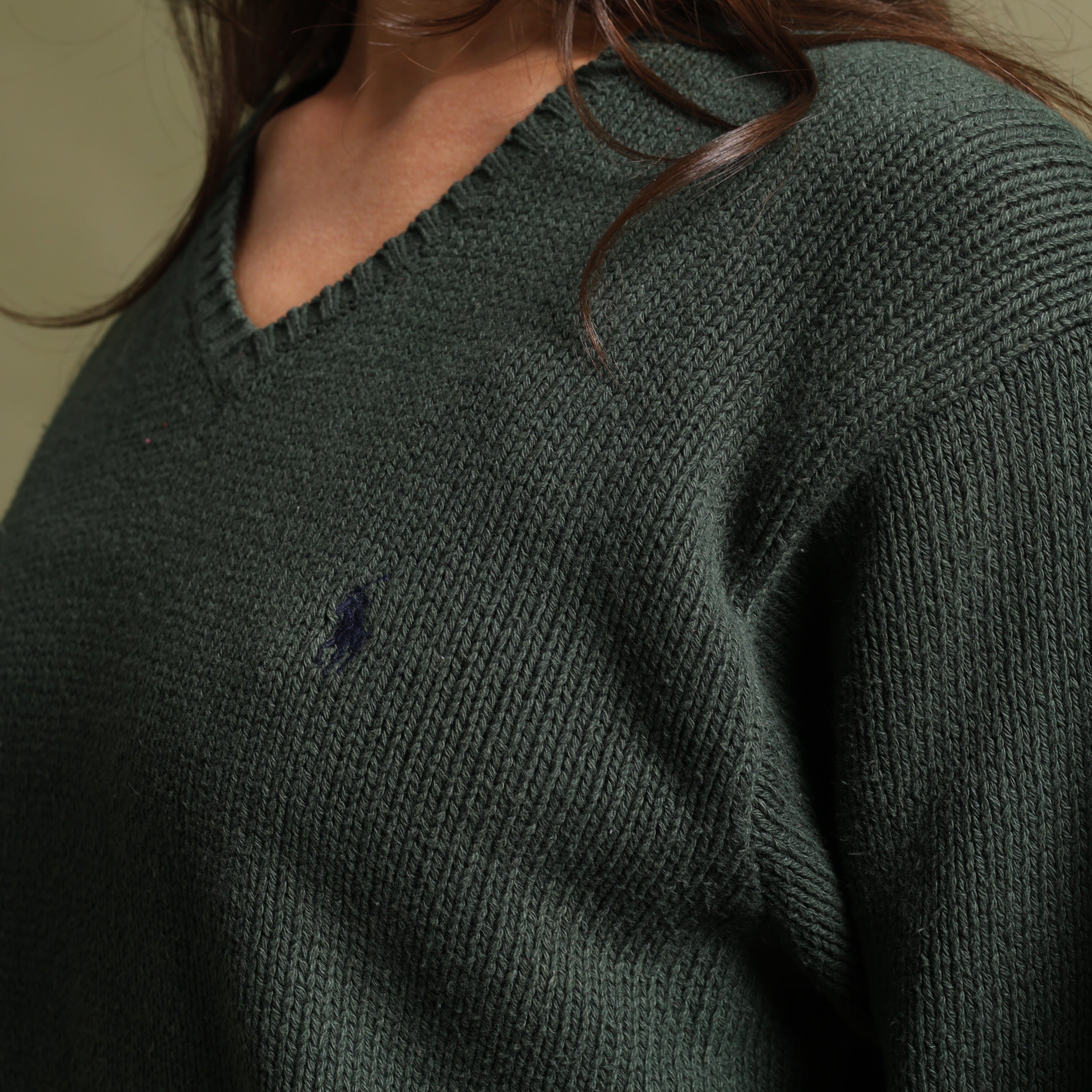 Vintage Polo Ralph Lauren V-Neck Jumper  L Green Cotton