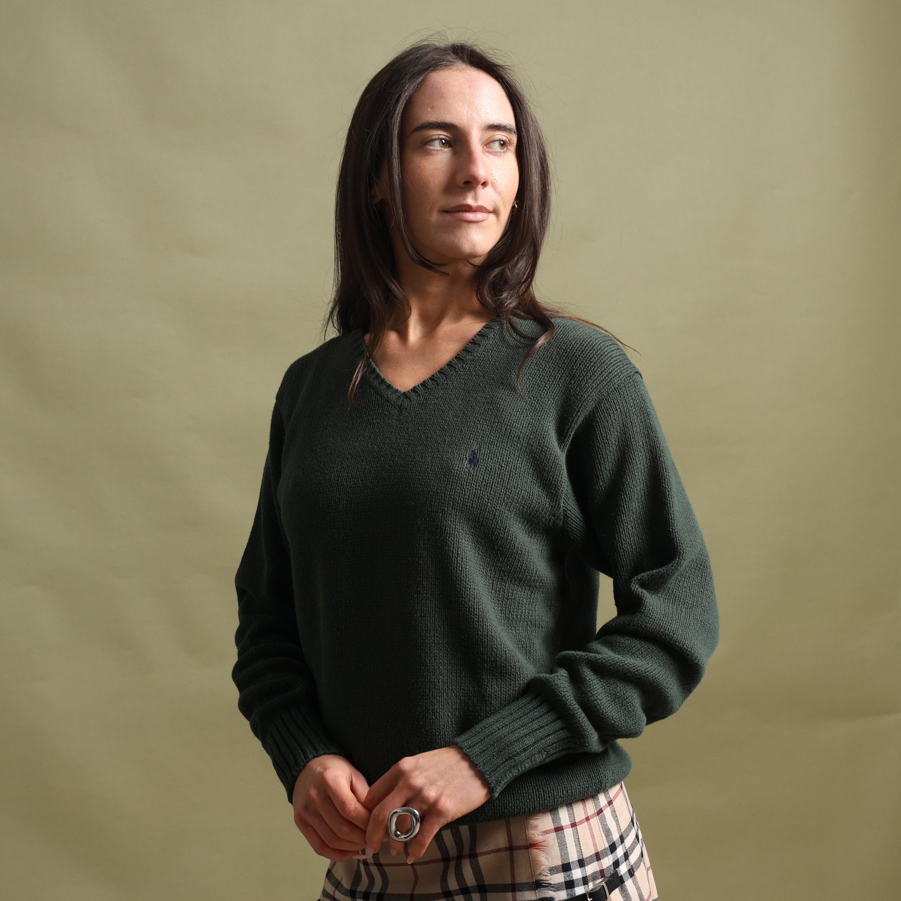Vintage Polo Ralph Lauren V-Neck Jumper  L Green Cotton