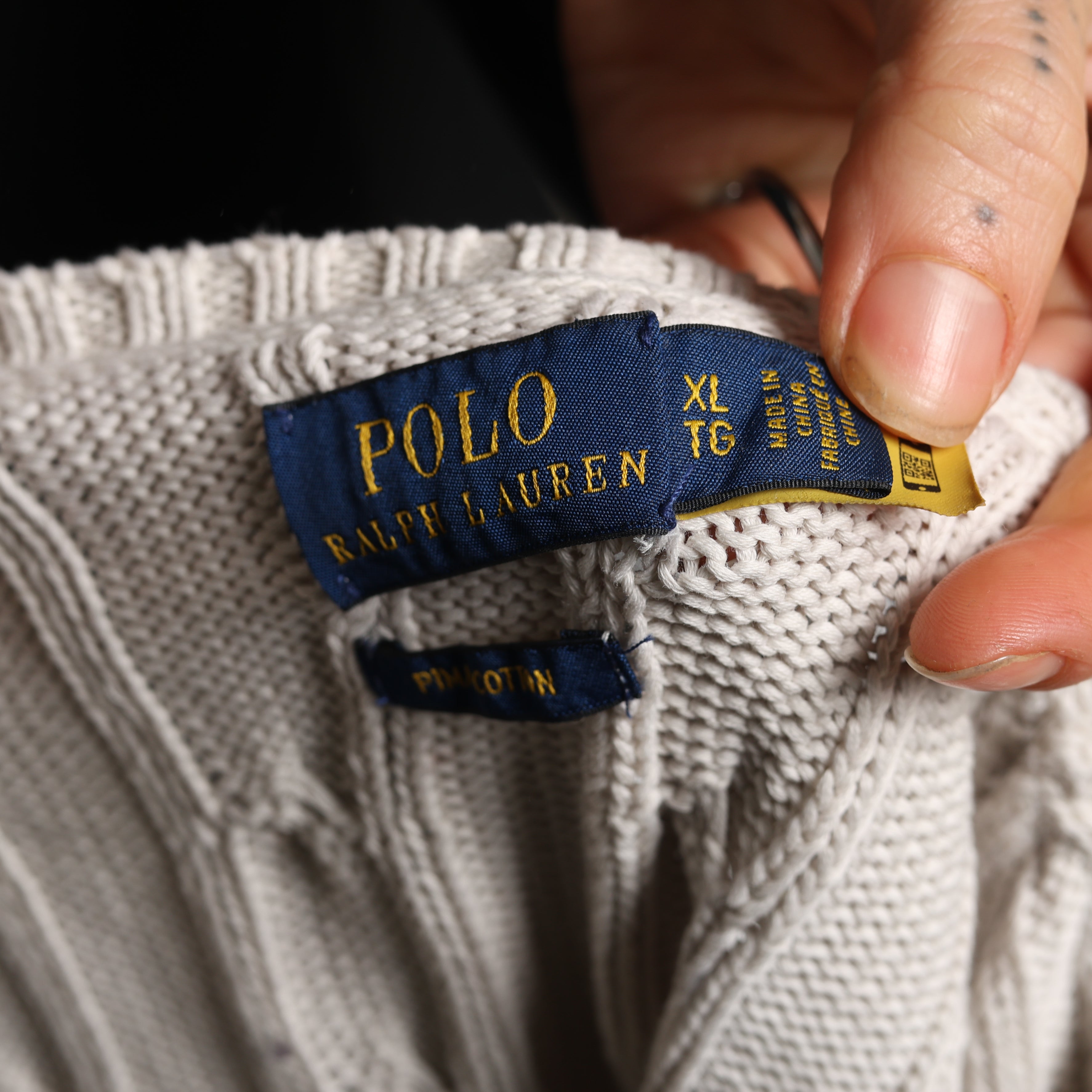 Vintage Polo Ralph Lauren V-Neck Jumper  L Cream Cotton