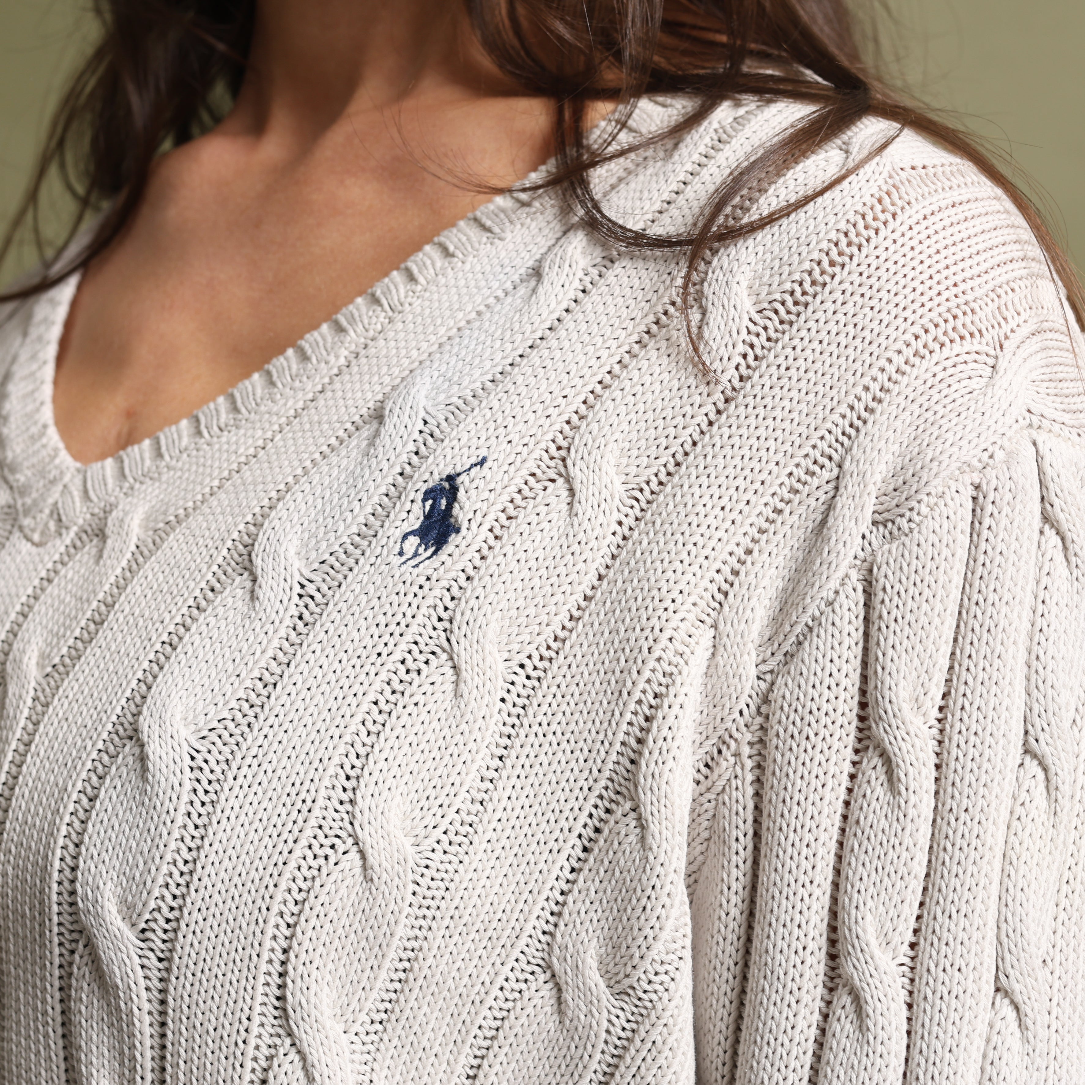 Vintage Polo Ralph Lauren V-Neck Jumper  L Cream Cotton
