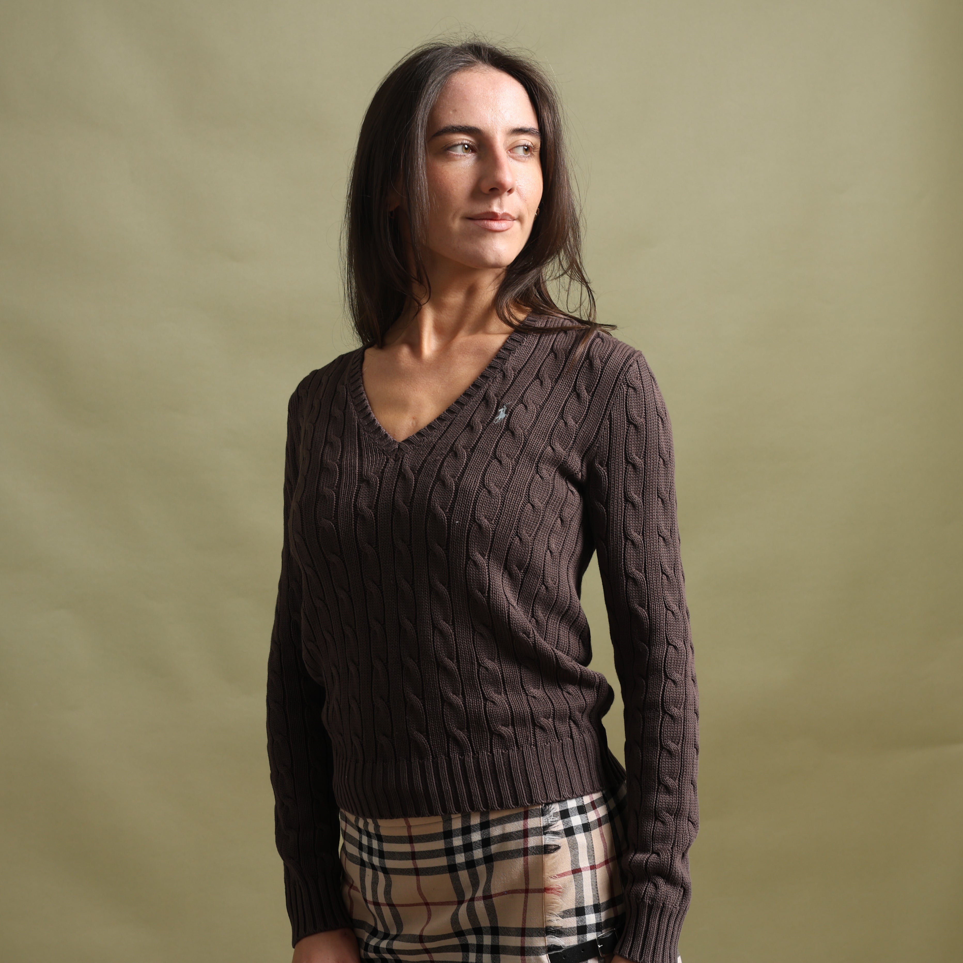 Vintage Polo Ralph Lauren V-Neck Jumper  M Brown Cotton