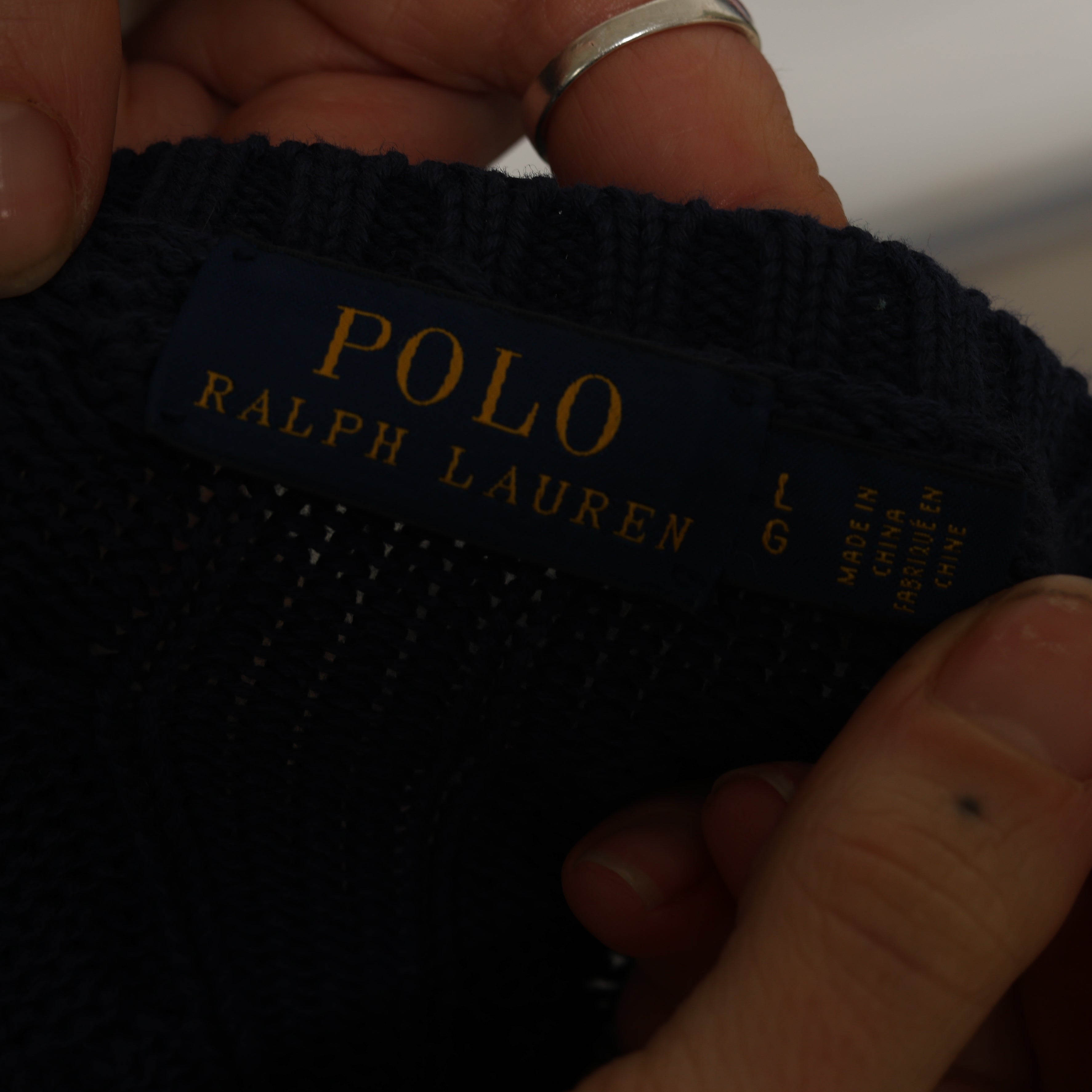 Vintage Polo Ralph Lauren V-Neck Jumper  L Navy Blue Cotton
