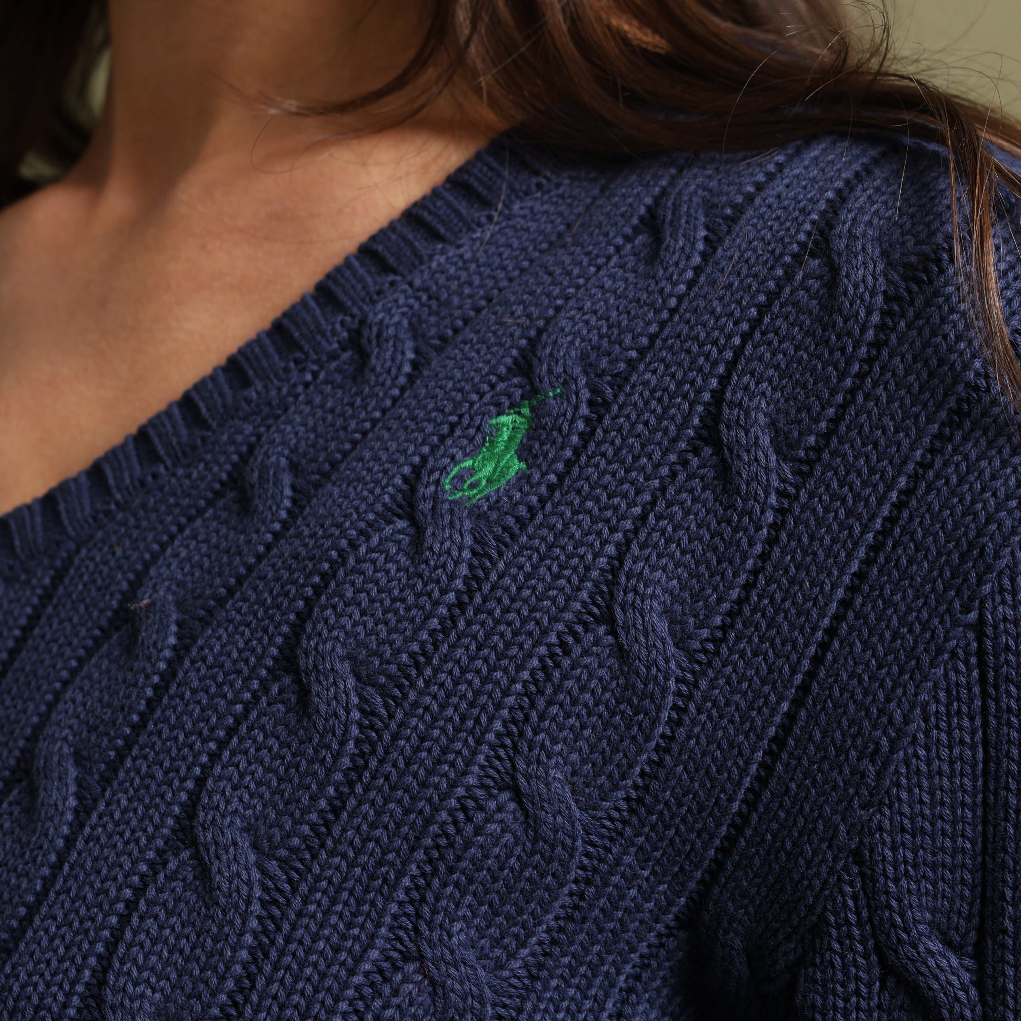Vintage Polo Ralph Lauren V-Neck Jumper  L Navy Blue Cotton