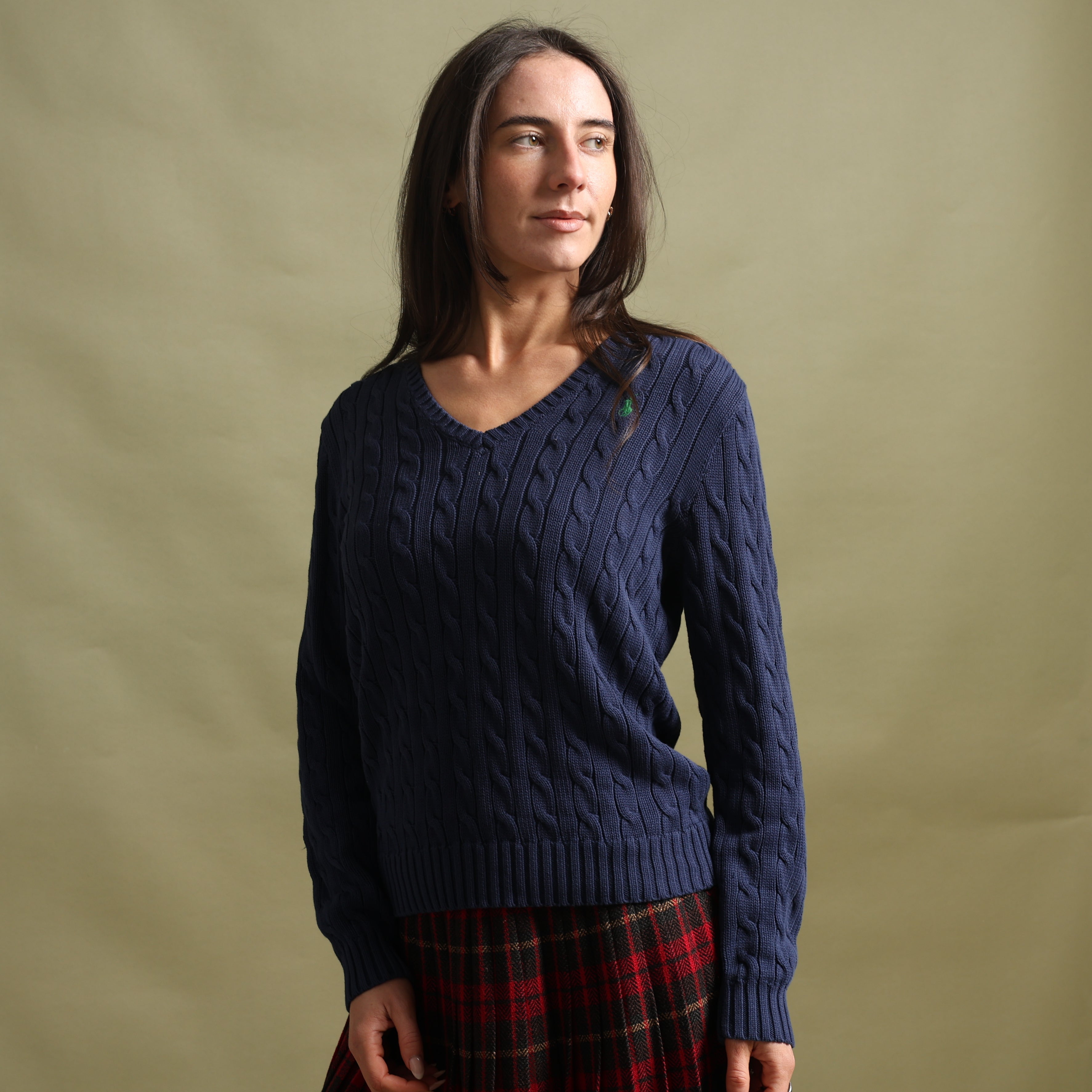 Vintage Polo Ralph Lauren V-Neck Jumper  L Navy Blue Cotton