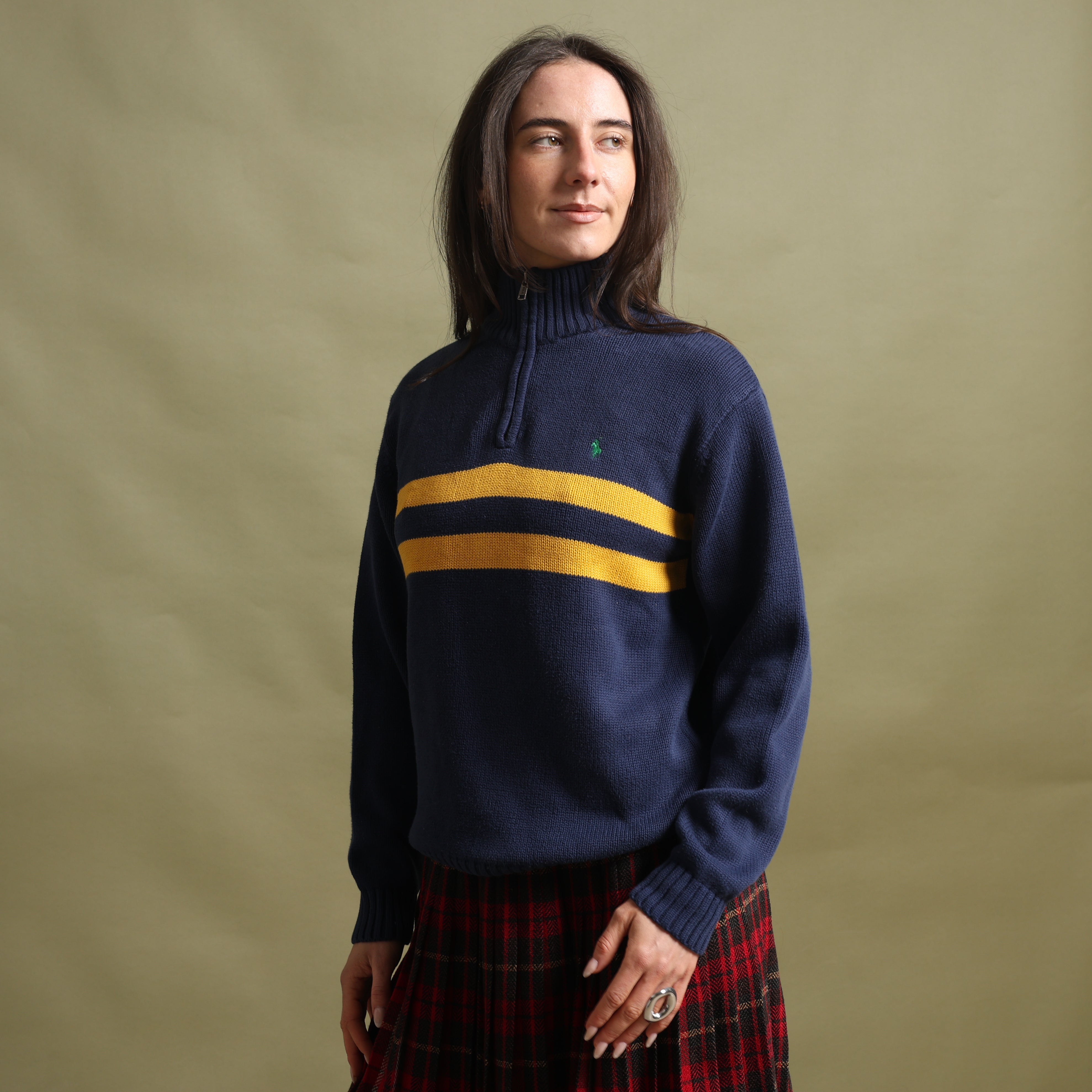Vintage Polo Ralph Lauren 1/4 Zip Jumper  M Navy Blue Cotton