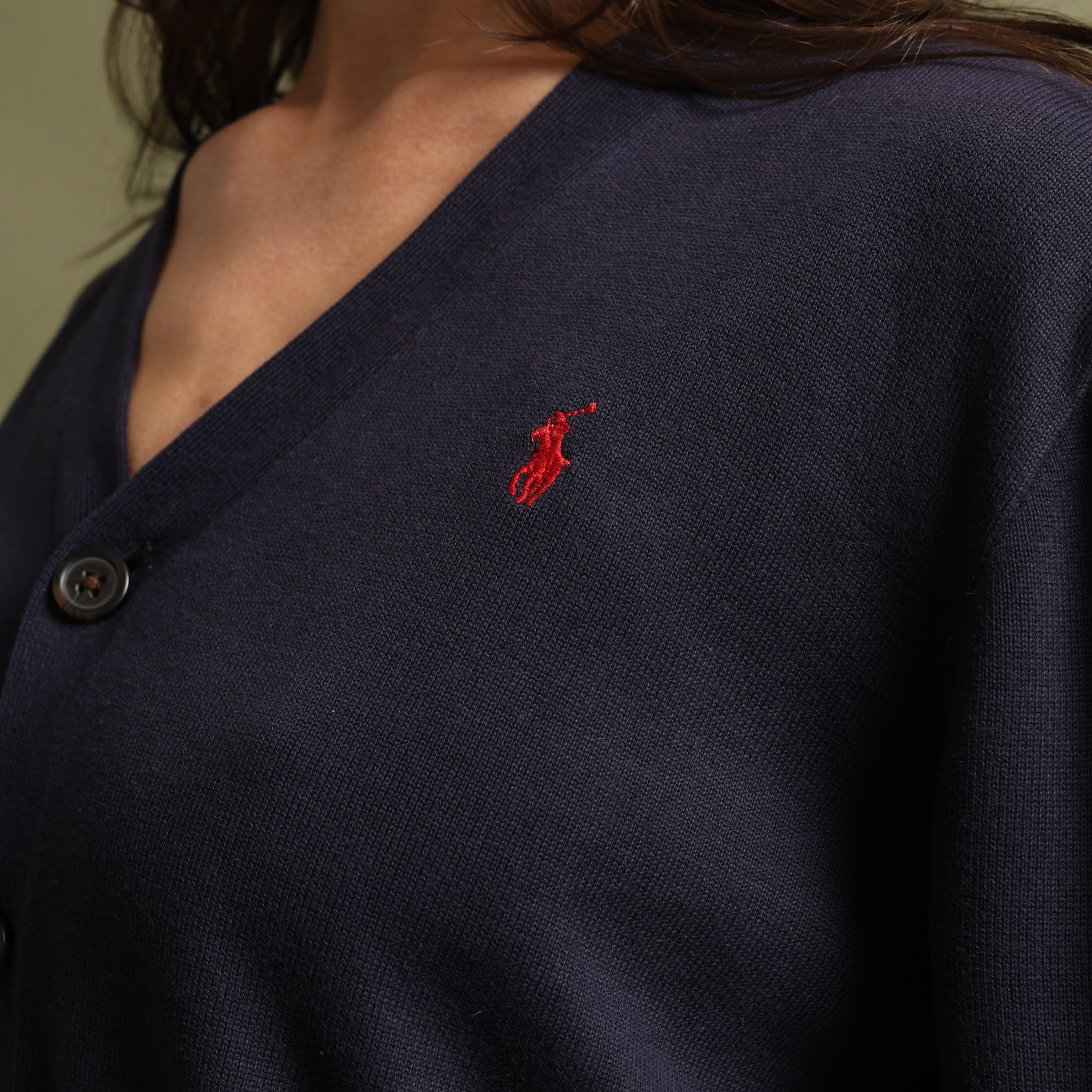 Vintage Polo Ralph Lauren Cardigan Jumper  XL Navy Blue Cotton