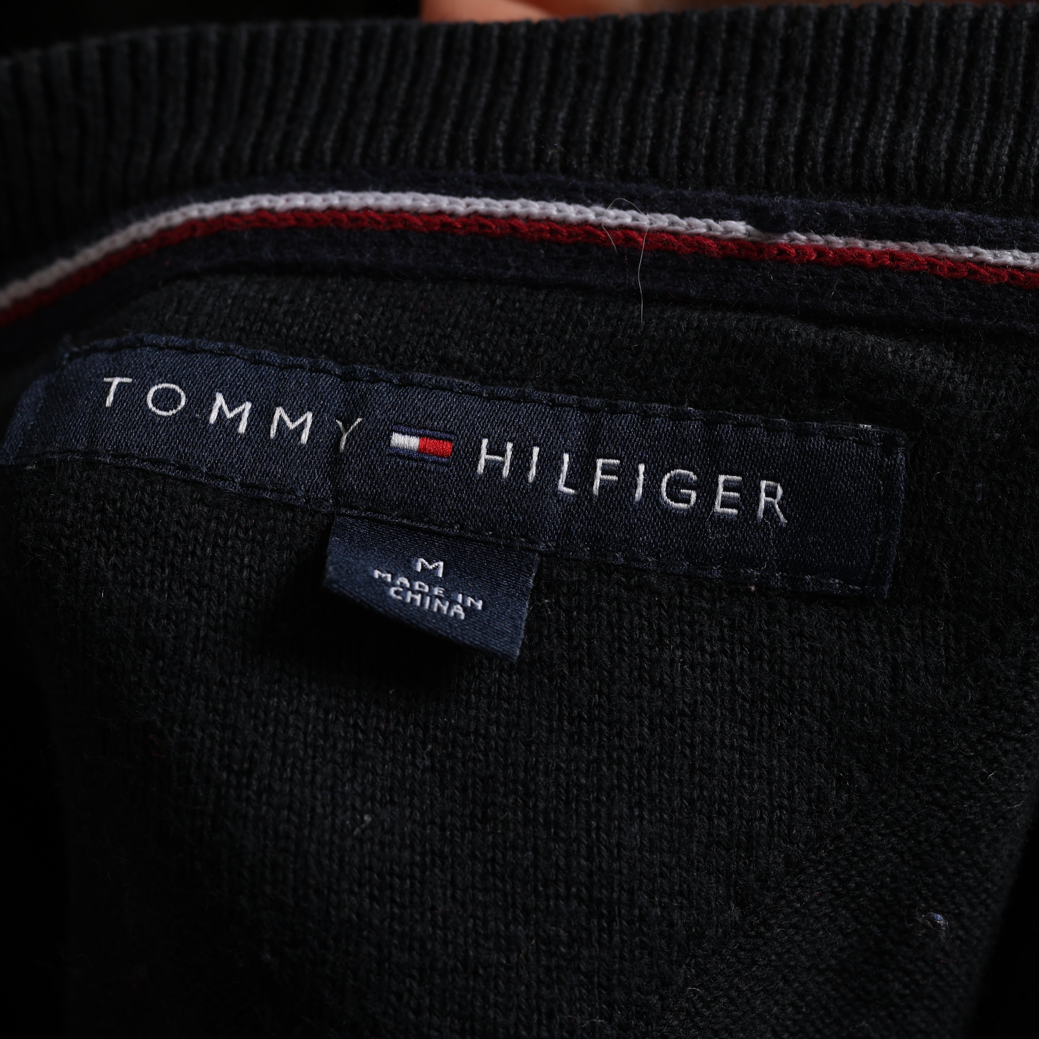 Vintage Tommy Hilfiger V-Neck Jumper  L Black Cotton