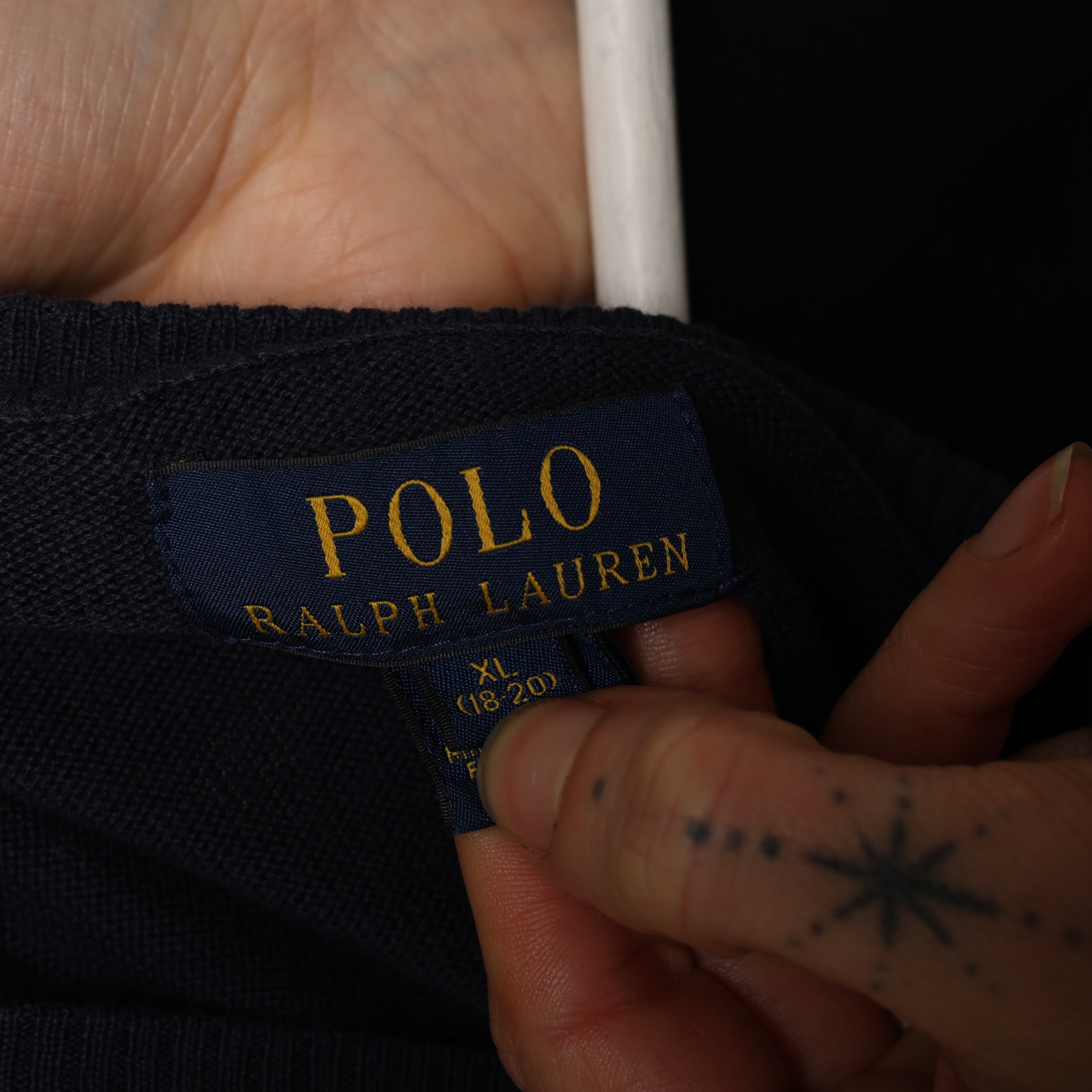 Vintage Polo Ralph Lauren V-Neck Jumper  XL Navy Blue Cotton