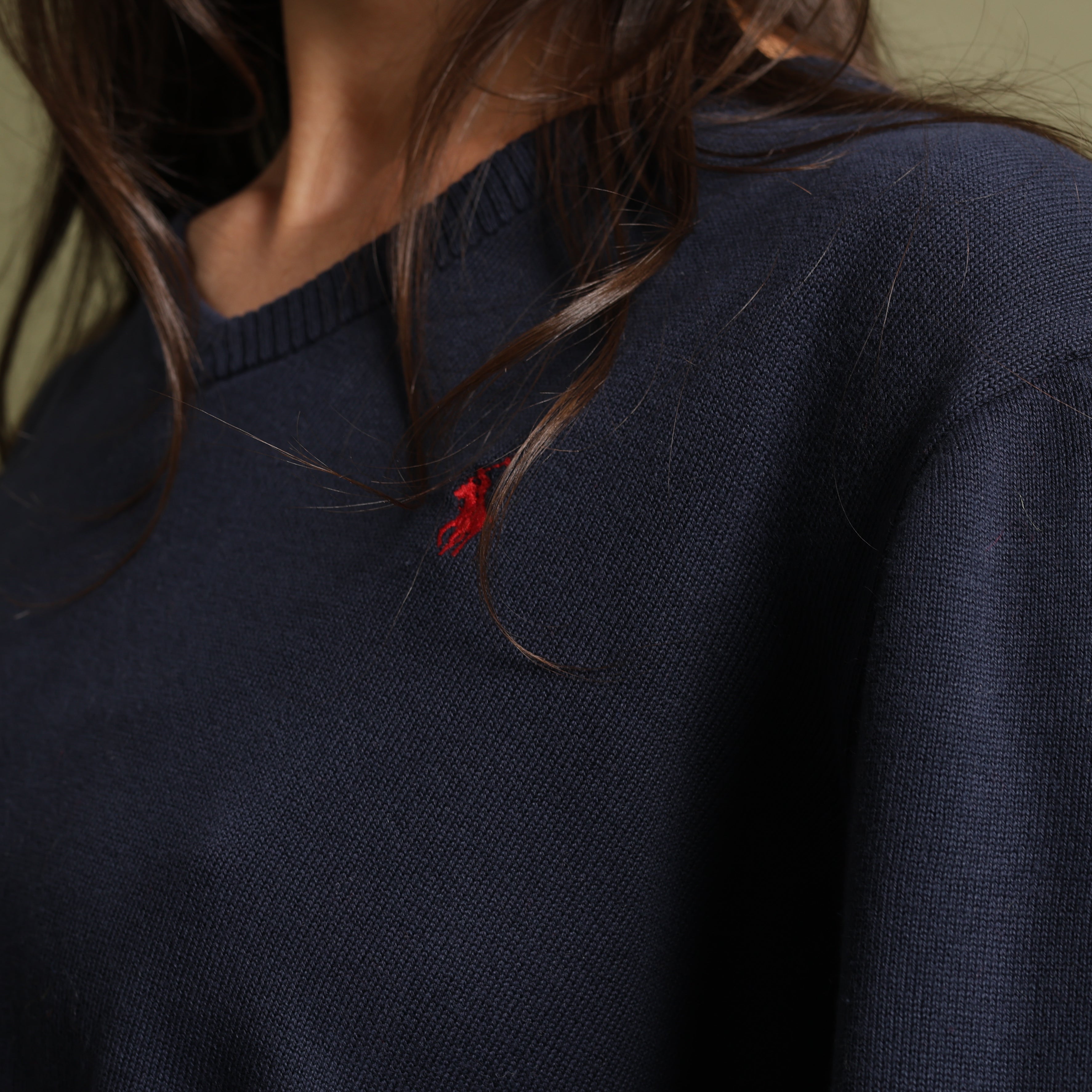 Vintage Polo Ralph Lauren V-Neck Jumper  XL Navy Blue Cotton