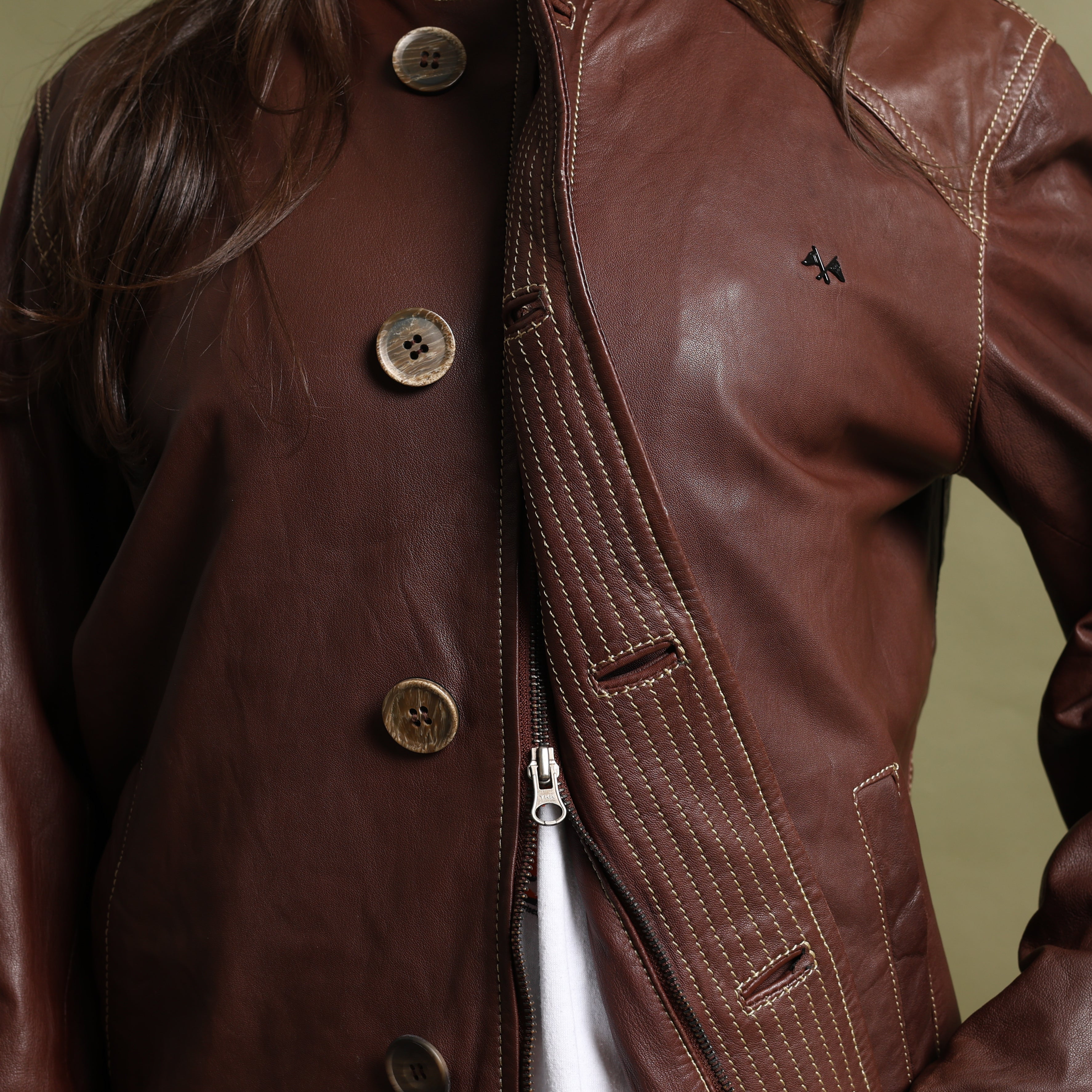 Vintage Thomas Burberry Leather Bomber Jacket M Brown Leather