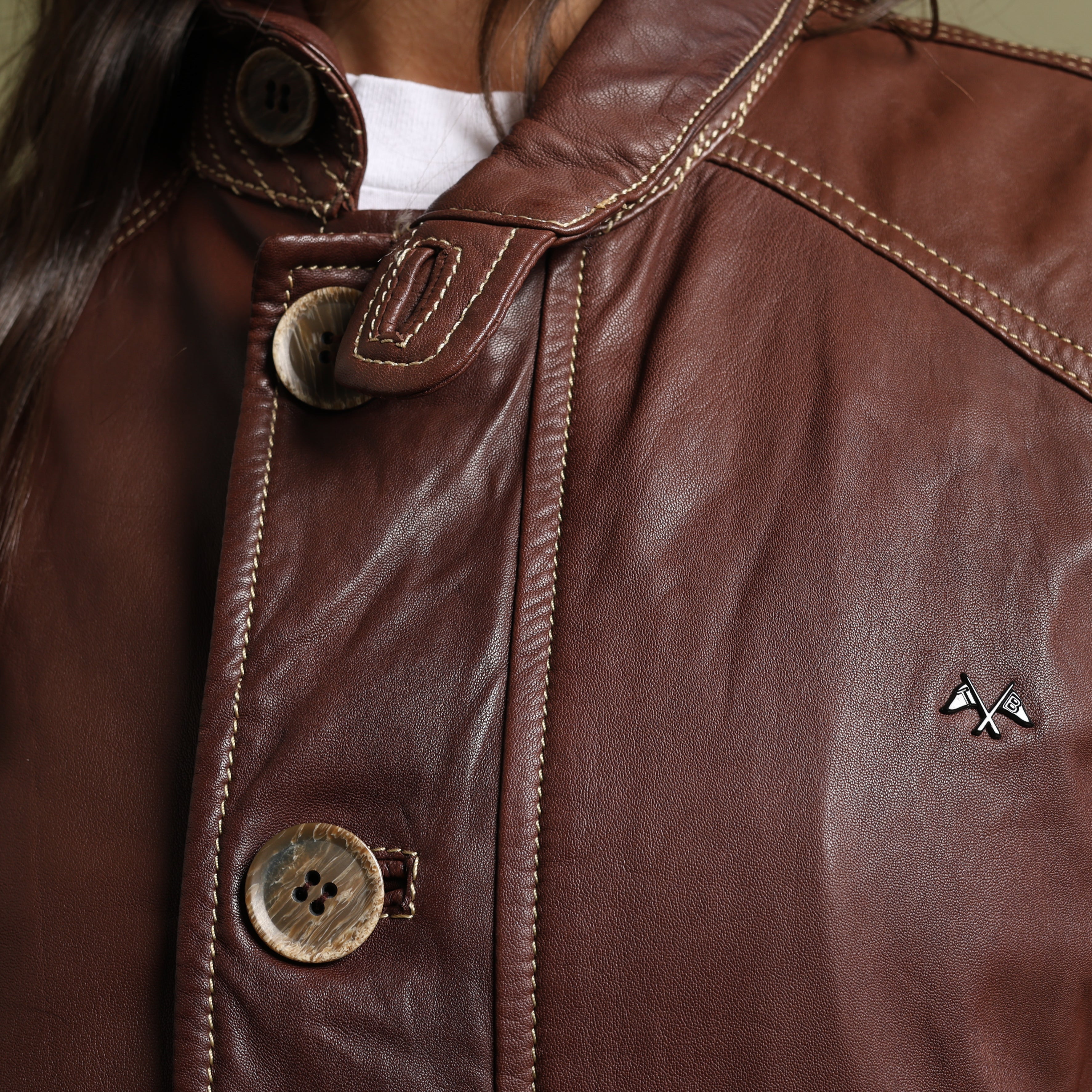Vintage Thomas Burberry Leather Bomber Jacket M Brown Leather