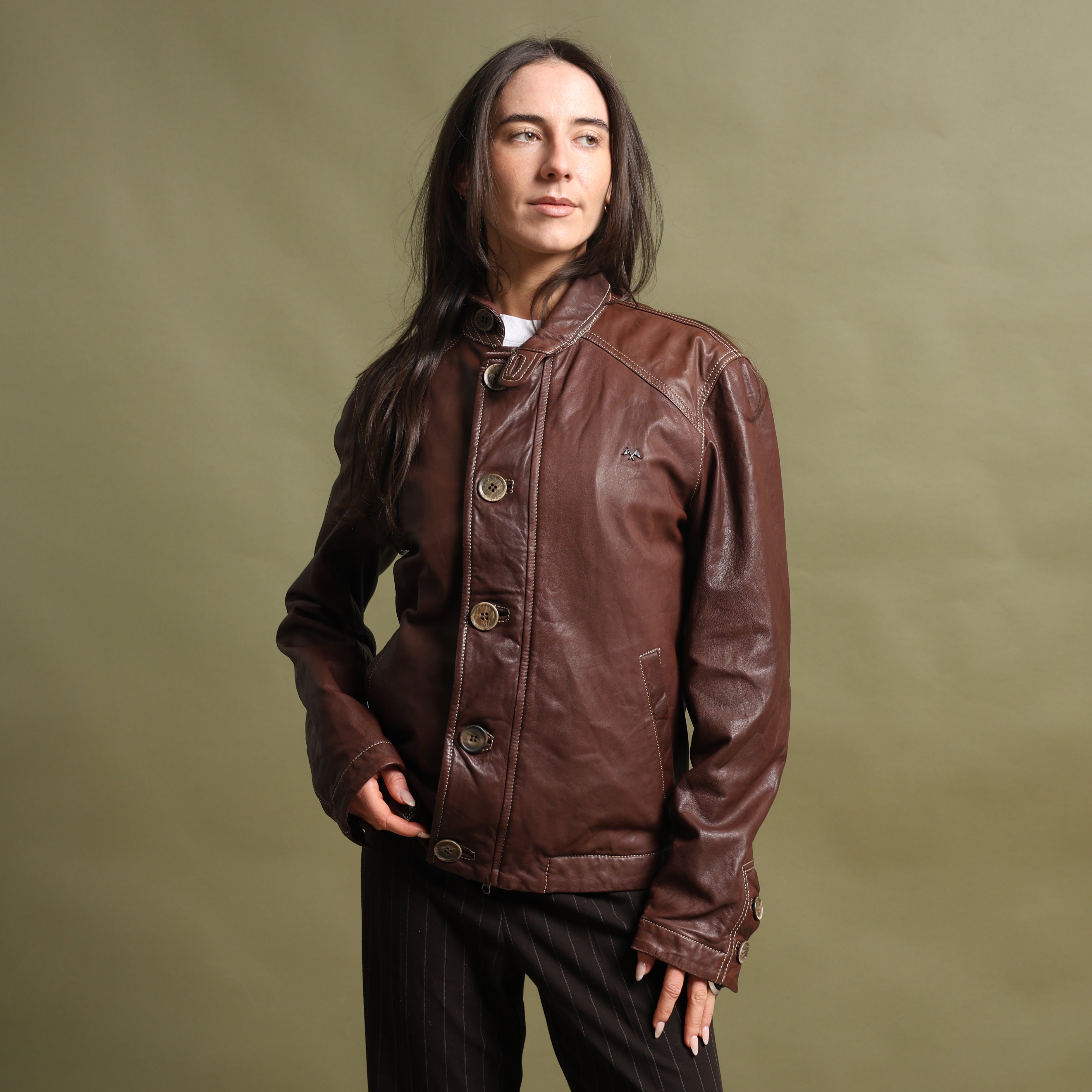 Vintage Thomas Burberry Leather Bomber Jacket M Brown Leather