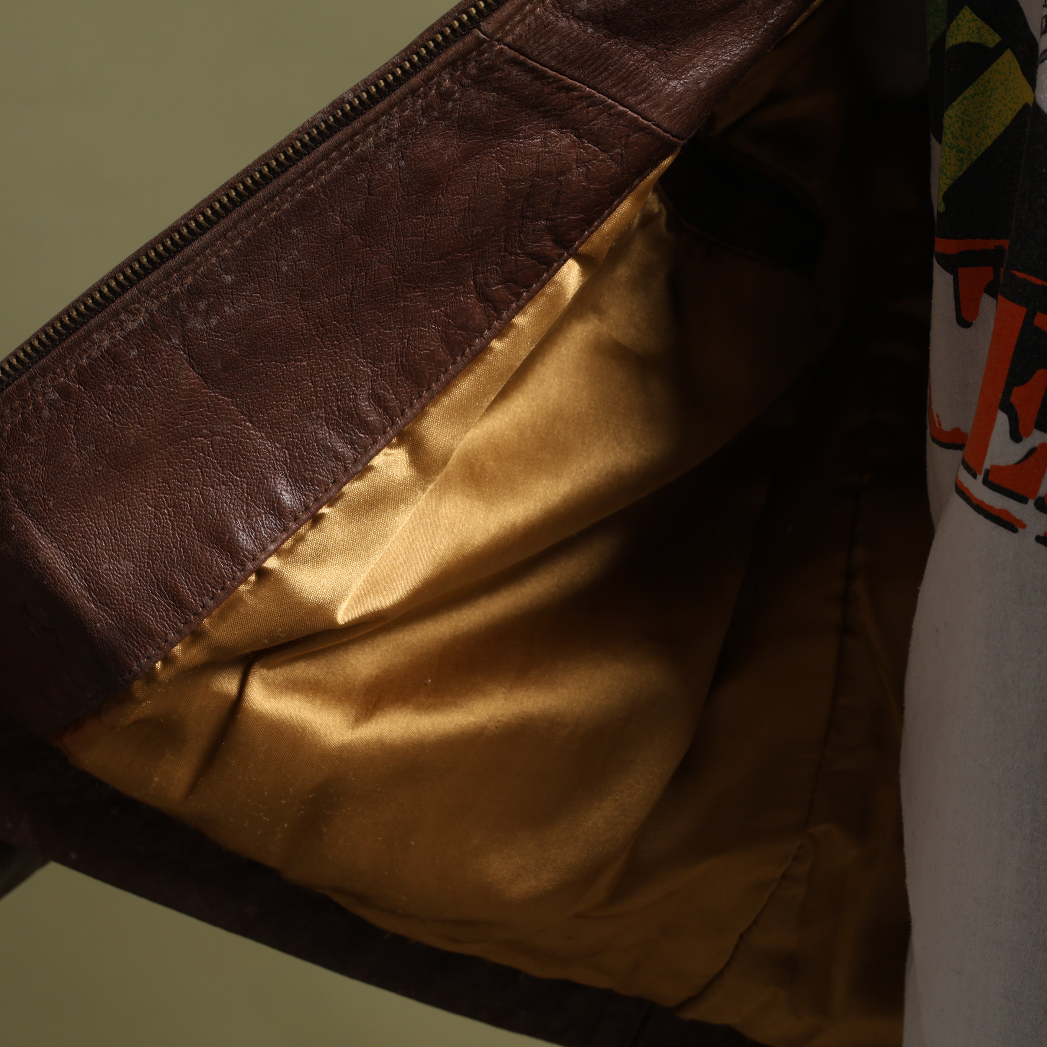 Vintage Y2K Leather Bomber Jacket L Brown Leather