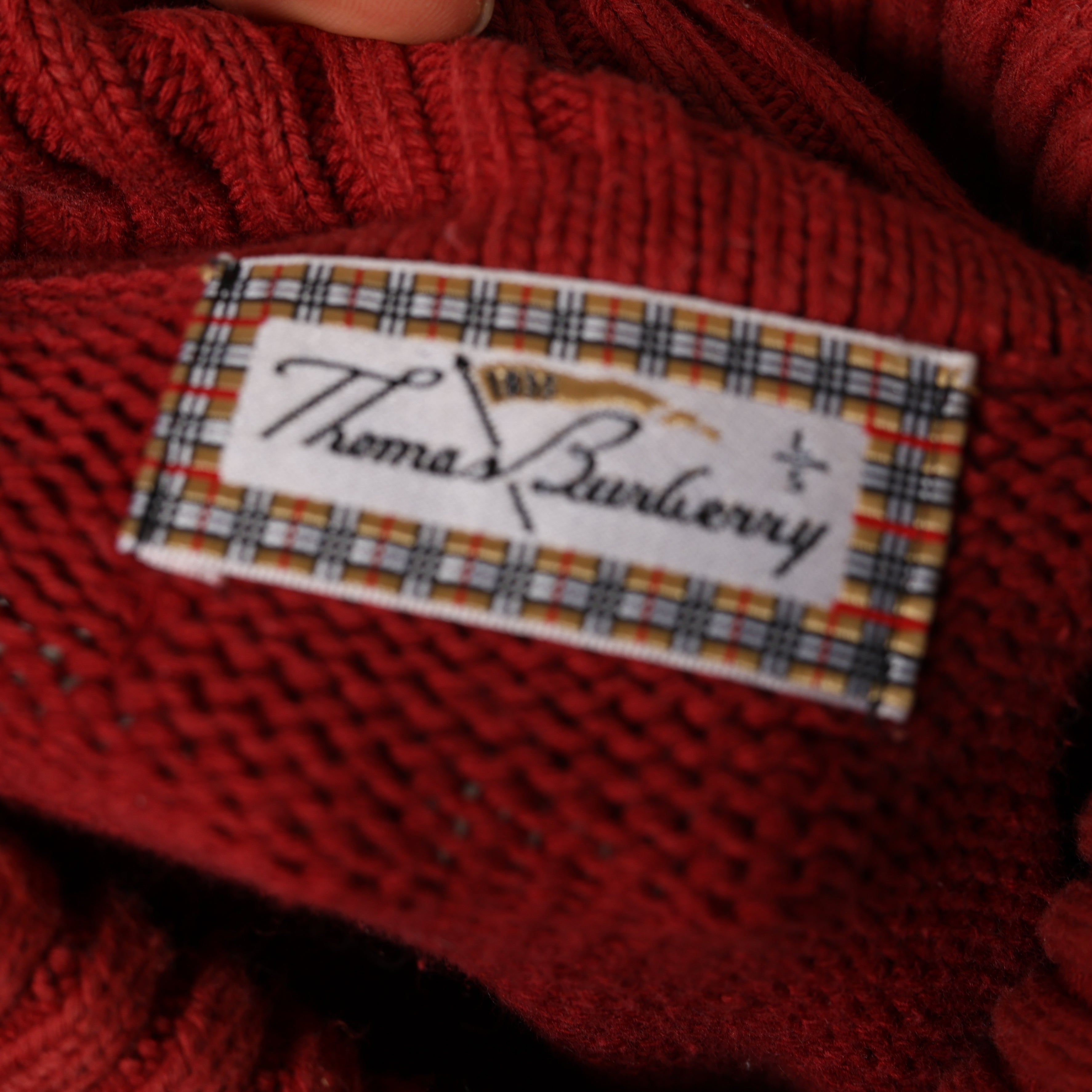 Vintage Thomas Burberry Turtleneck Jumper M Red Cotton