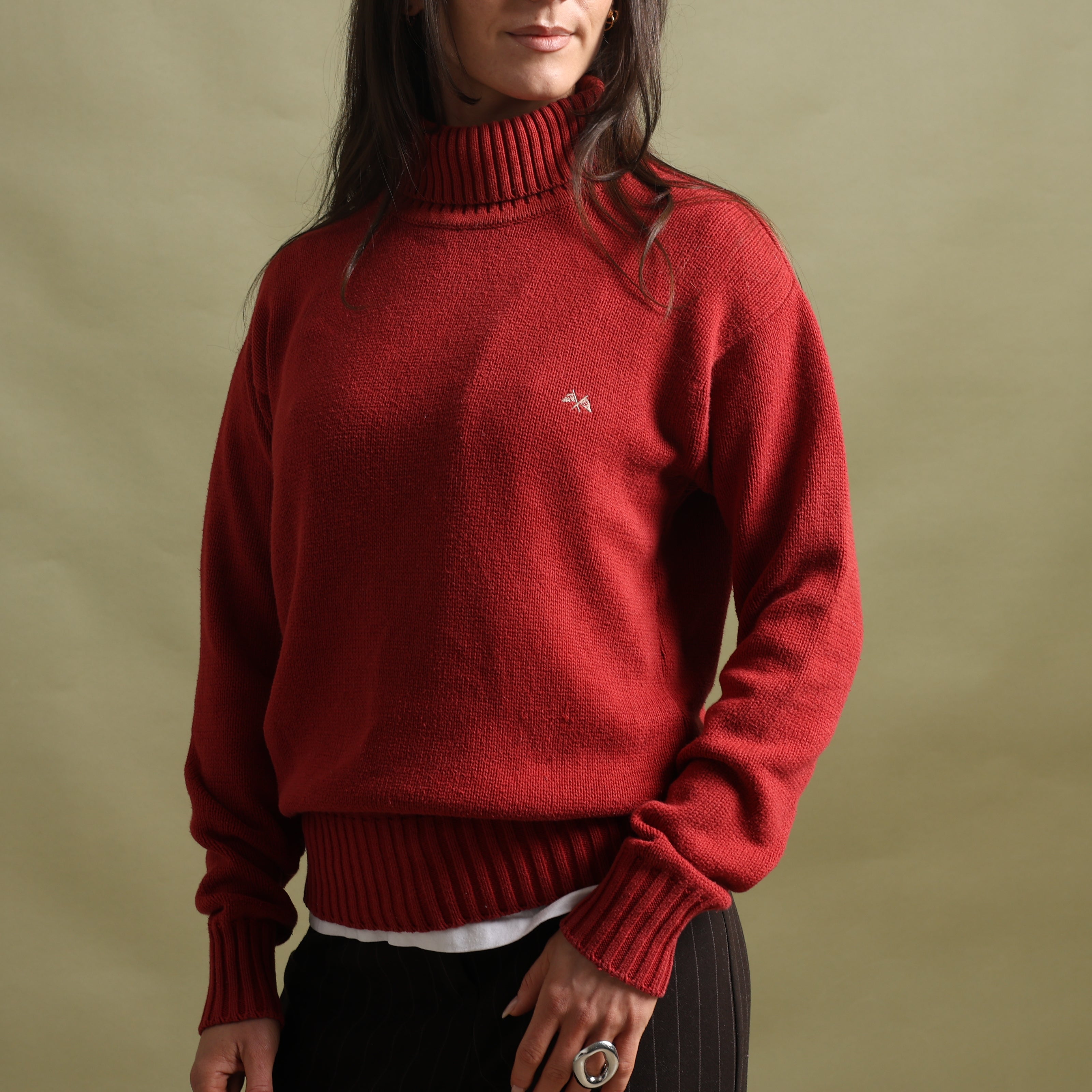 Vintage Thomas Burberry Turtleneck Jumper M Red Cotton