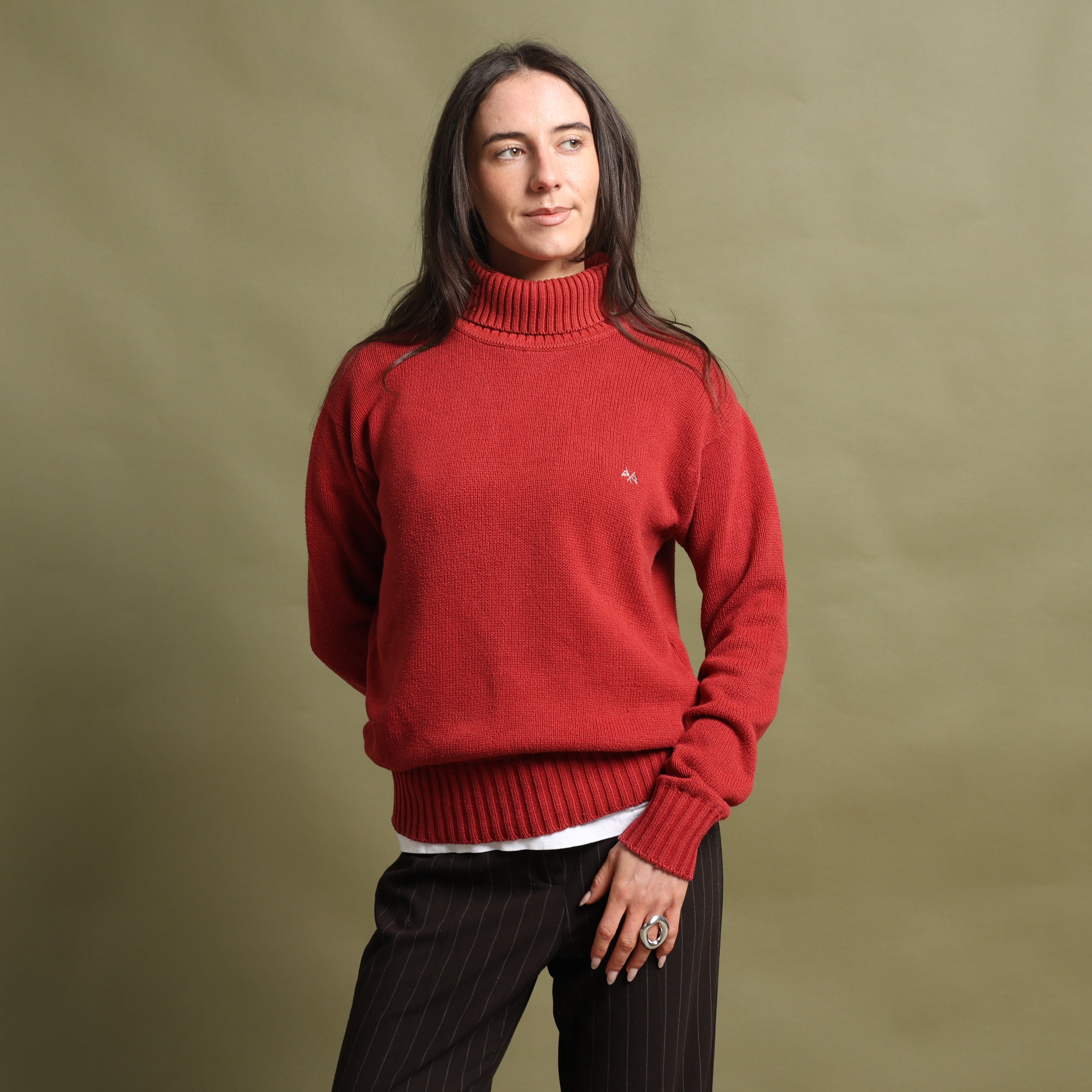 Vintage Thomas Burberry Turtleneck Jumper M Red Cotton