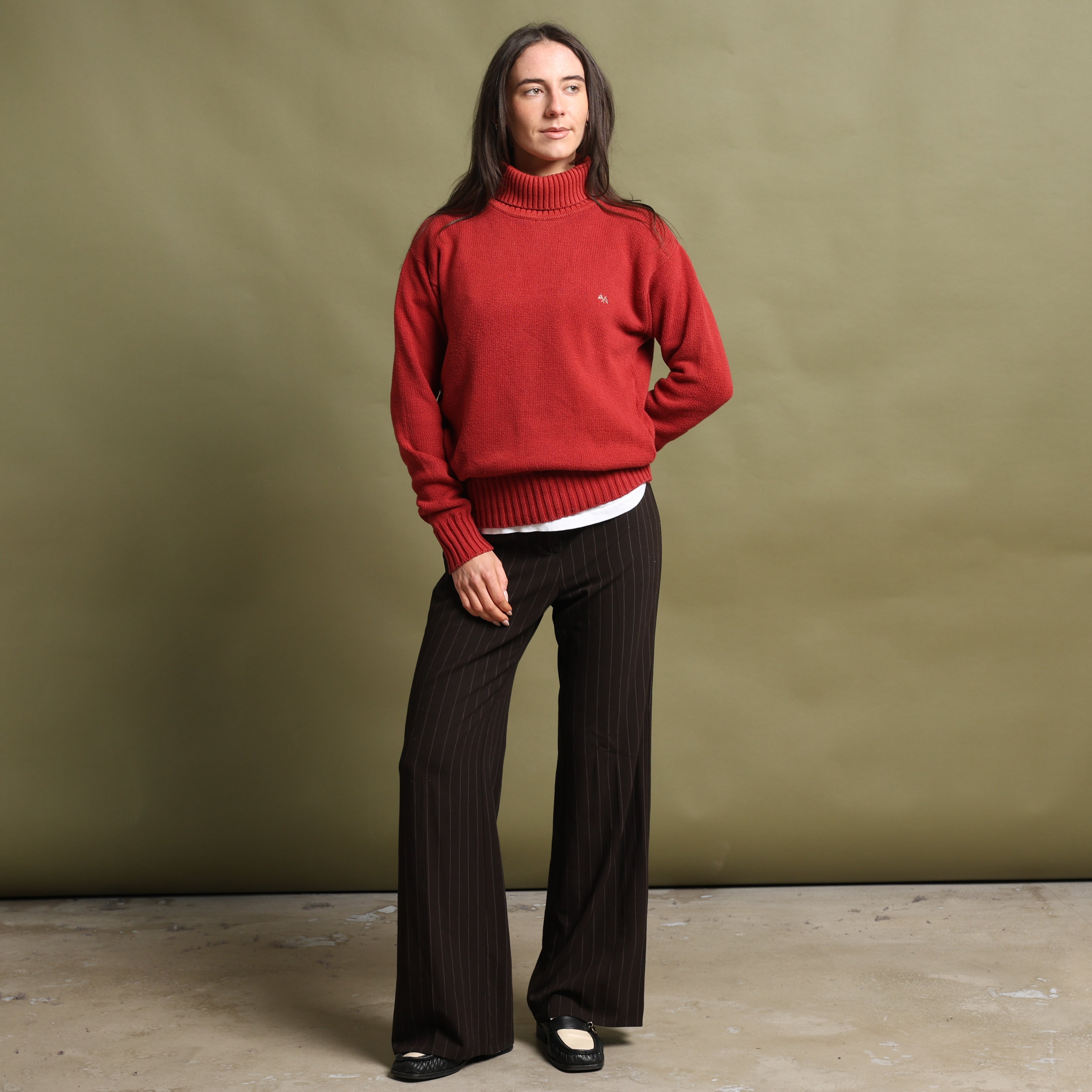 Vintage Thomas Burberry Turtleneck Jumper M Red Cotton