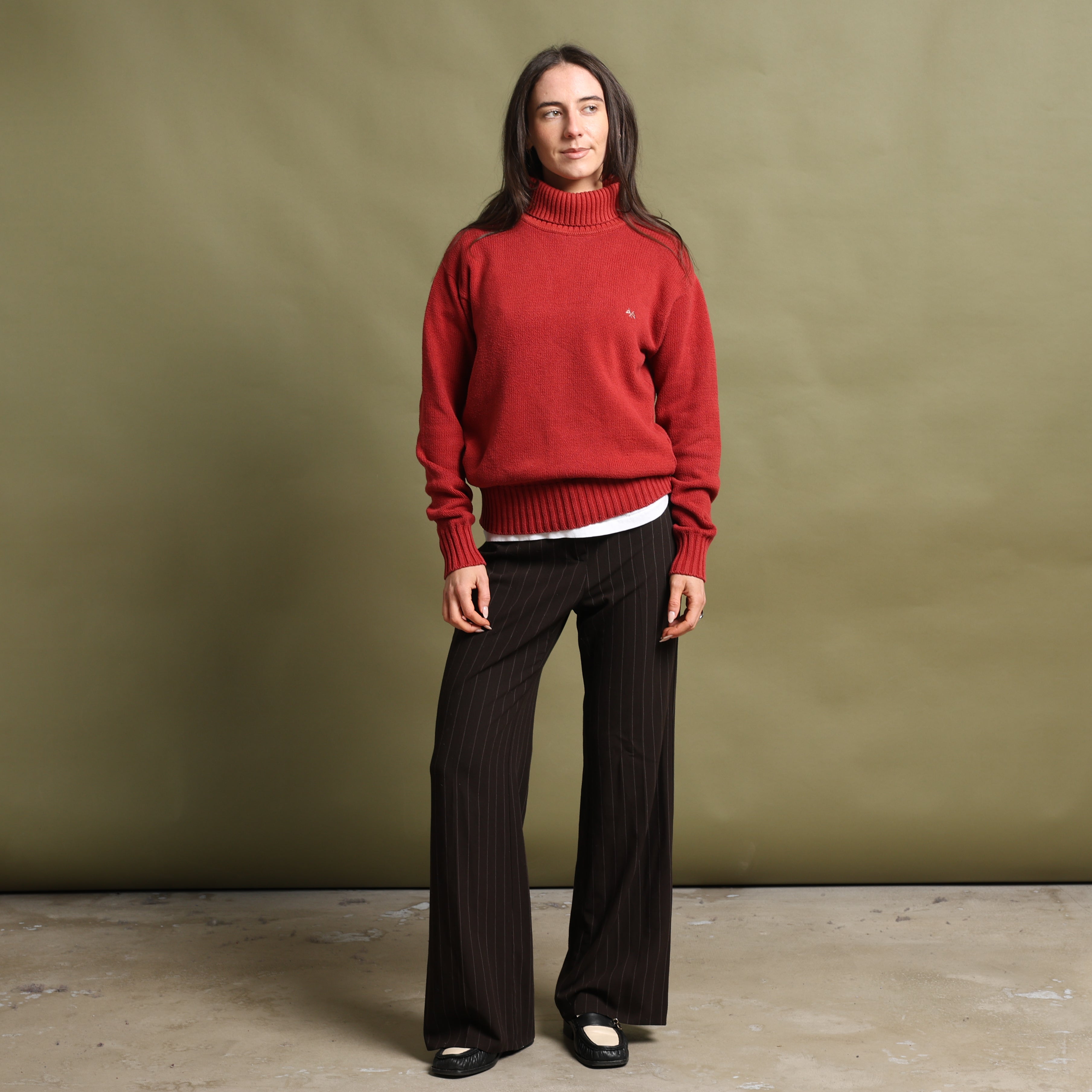 Vintage Thomas Burberry Turtleneck Jumper M Red Cotton