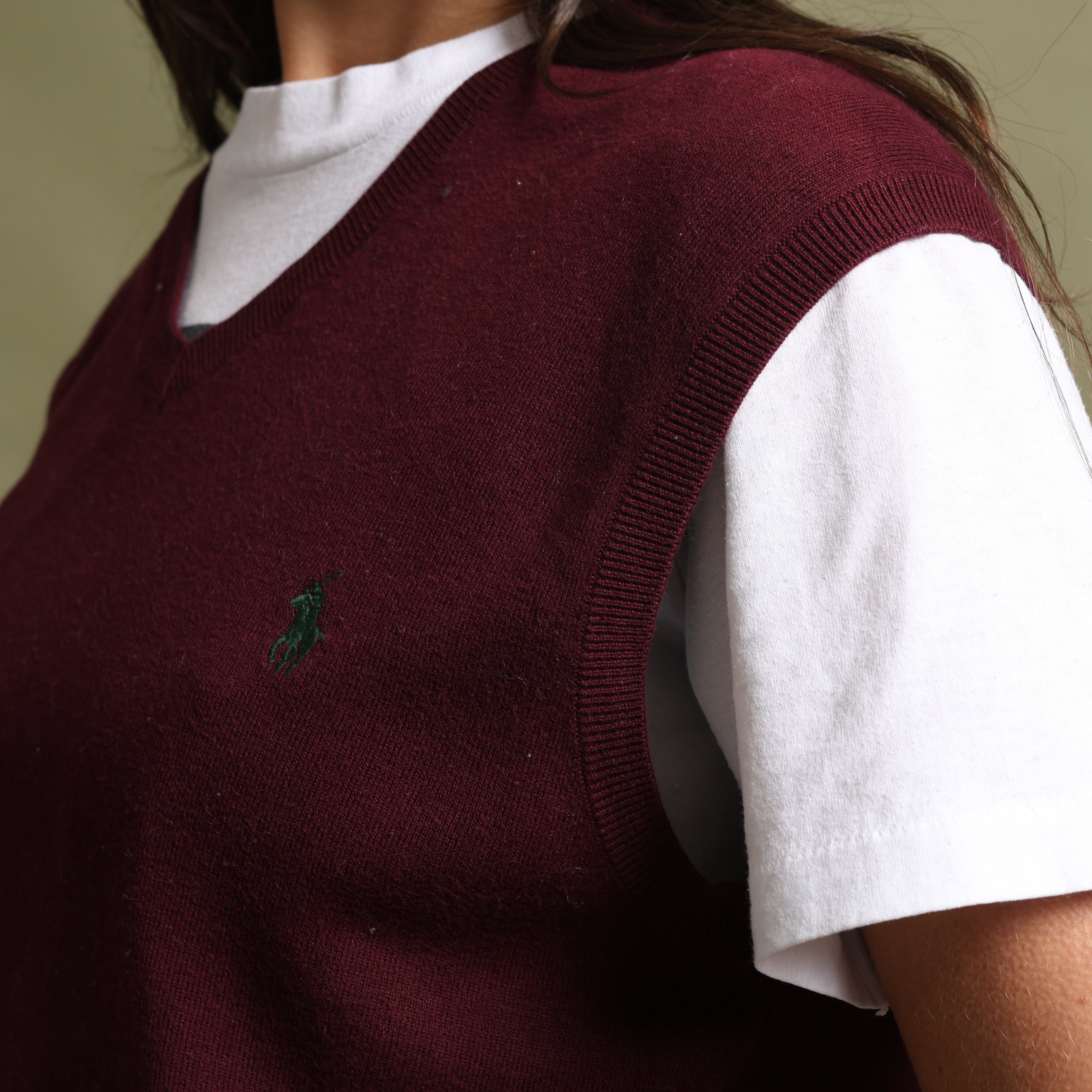 Vintage Polo Ralph Lauren Sleeveless V-Neck Jumper  M Burgandy Cotton
