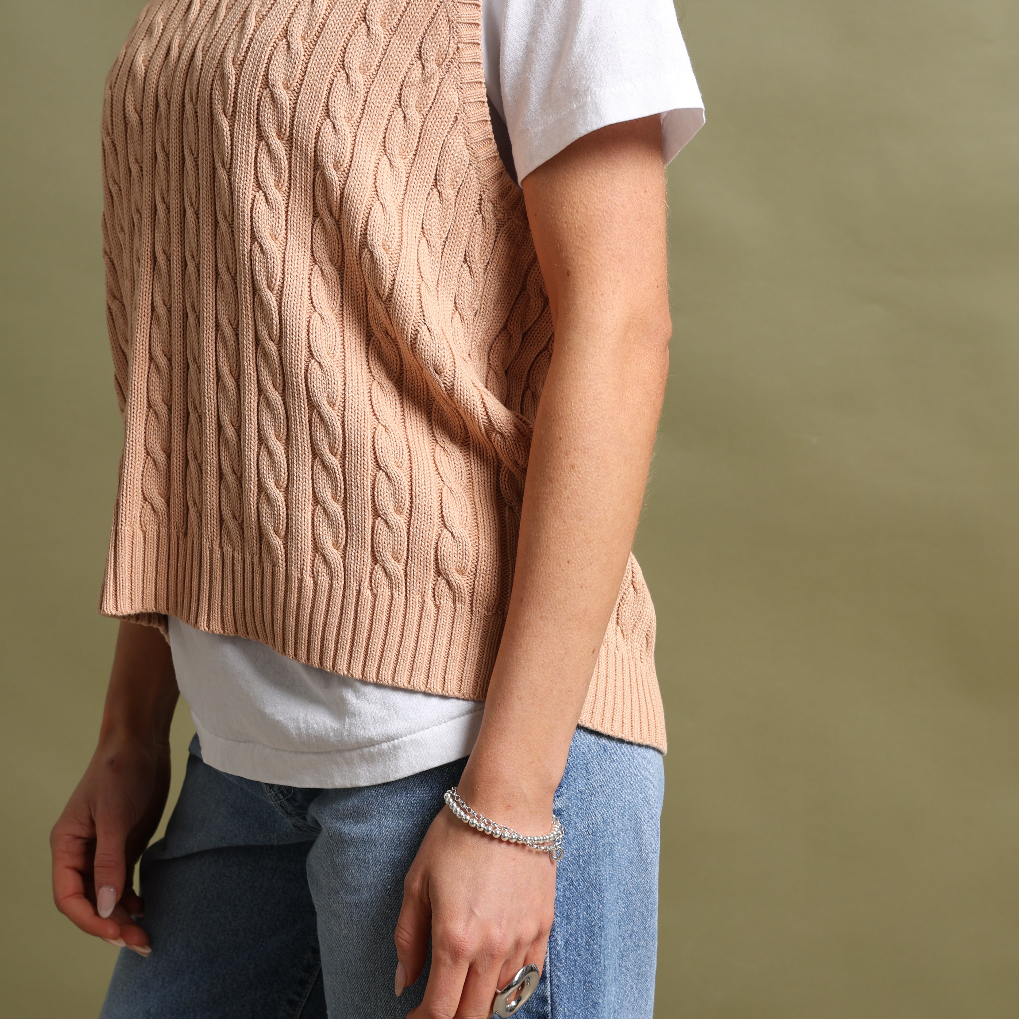 Vintage Ralph Lauren V-Neck Jumper  L Beige Cotton
