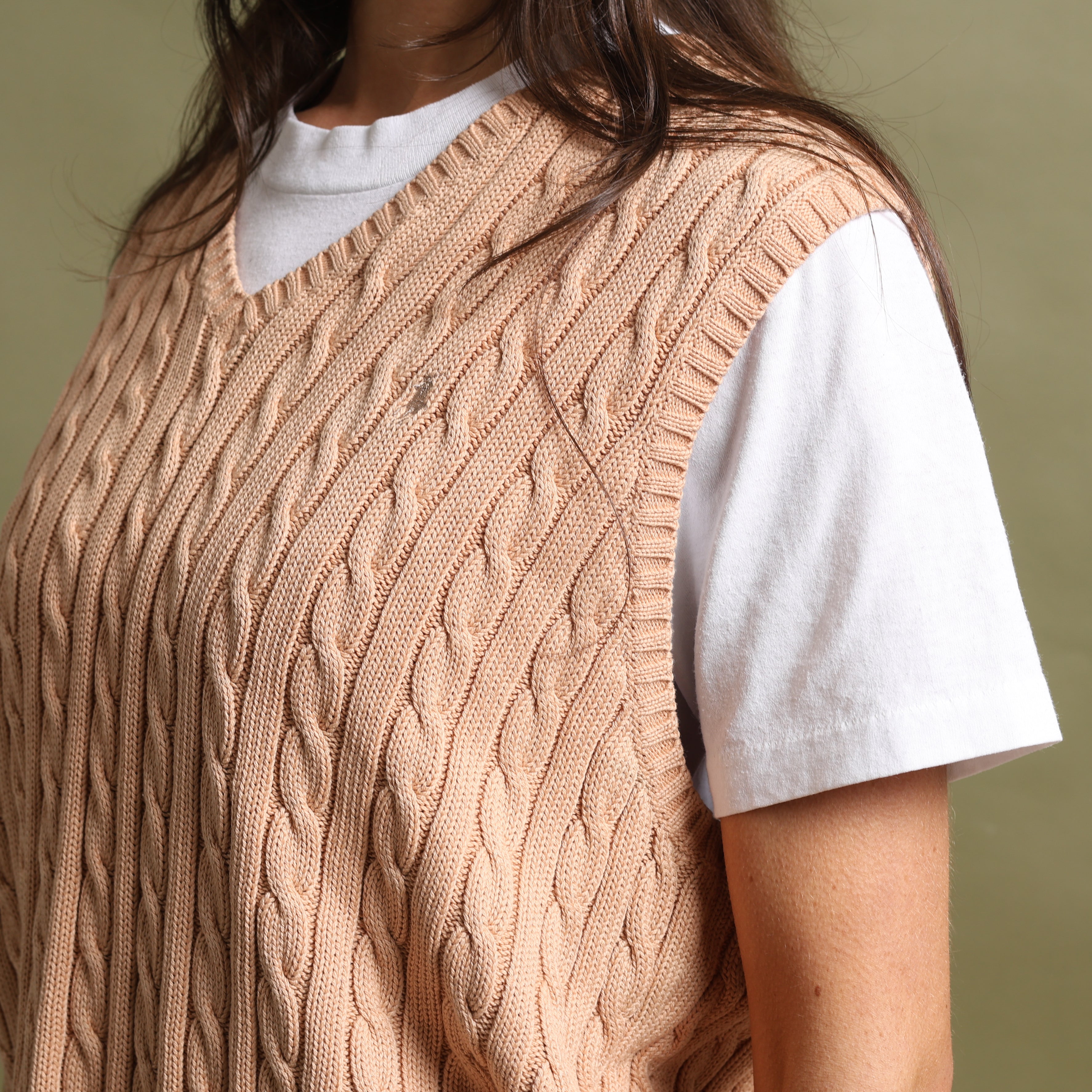 Vintage Ralph Lauren V-Neck Jumper  L Beige Cotton