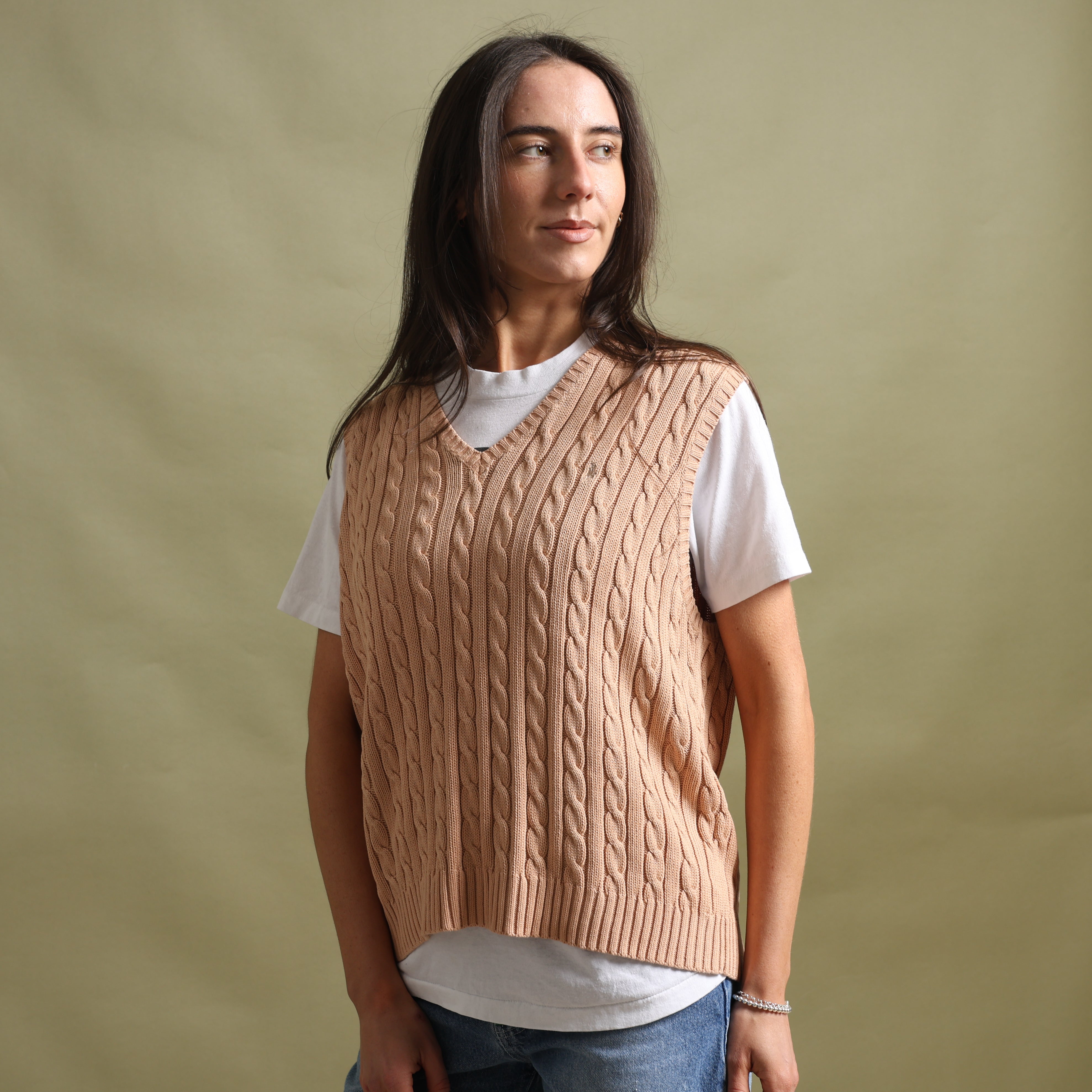 Vintage Ralph Lauren V-Neck Jumper  L Beige Cotton