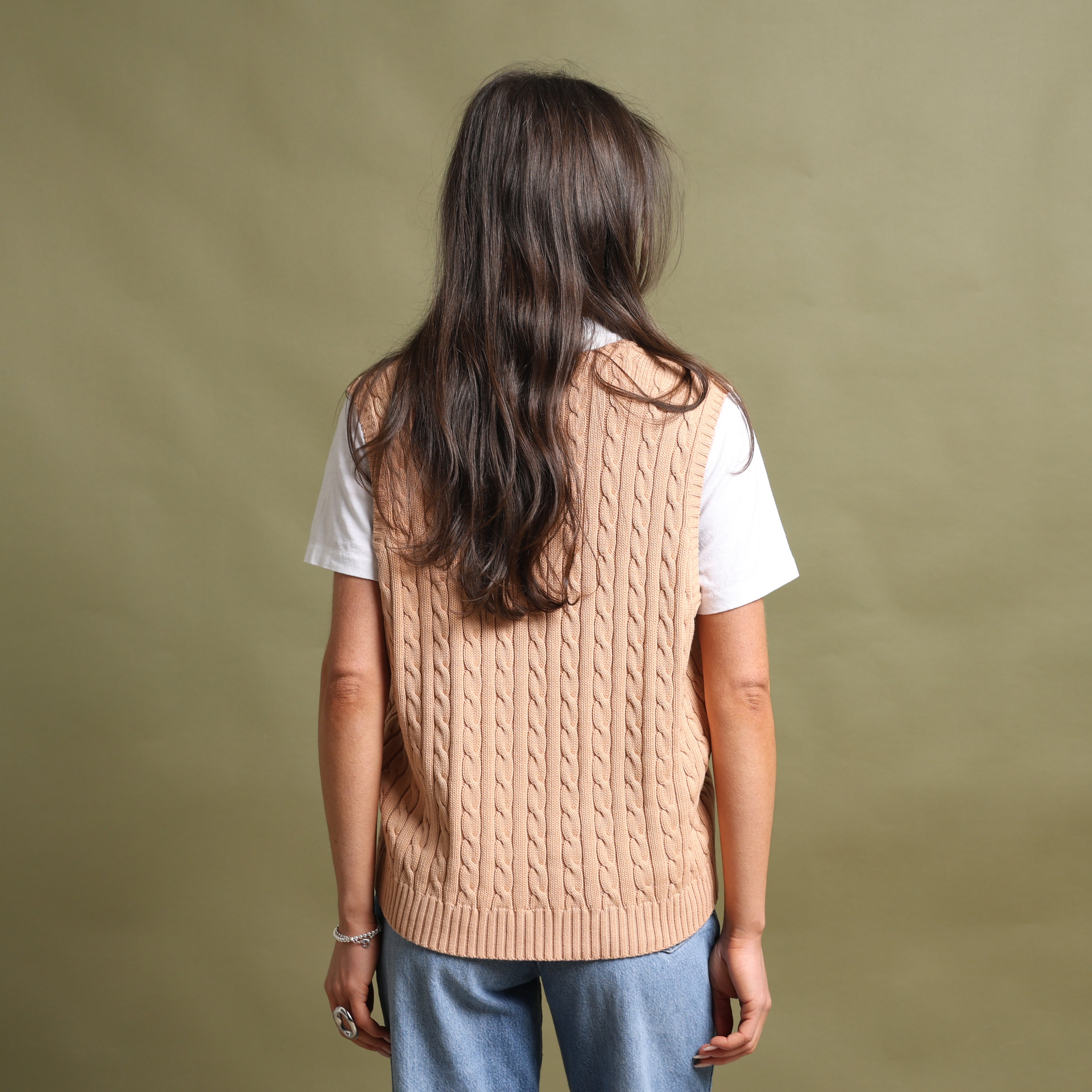 Vintage Ralph Lauren V-Neck Jumper  L Beige Cotton