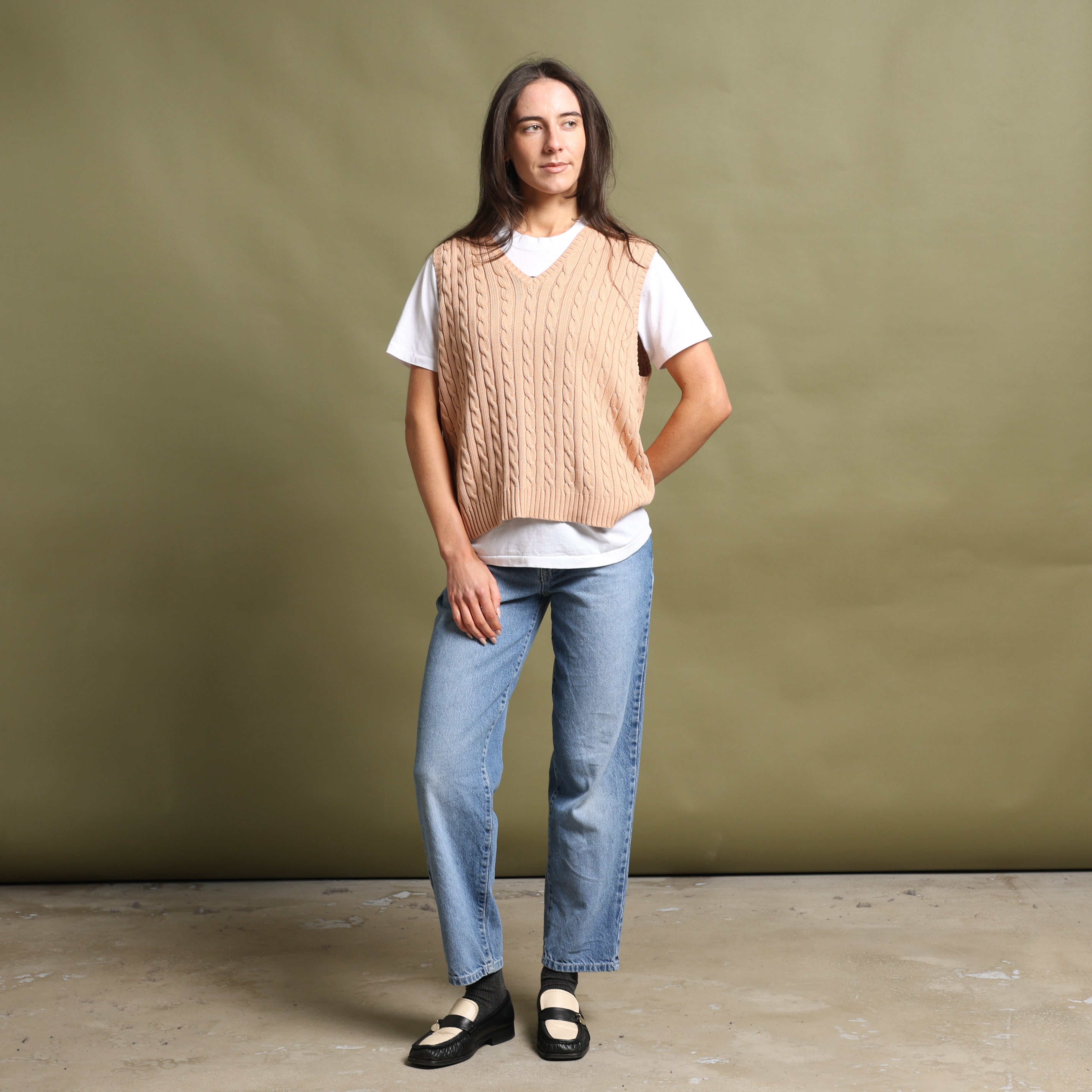 Vintage Ralph Lauren V-Neck Jumper  L Beige Cotton