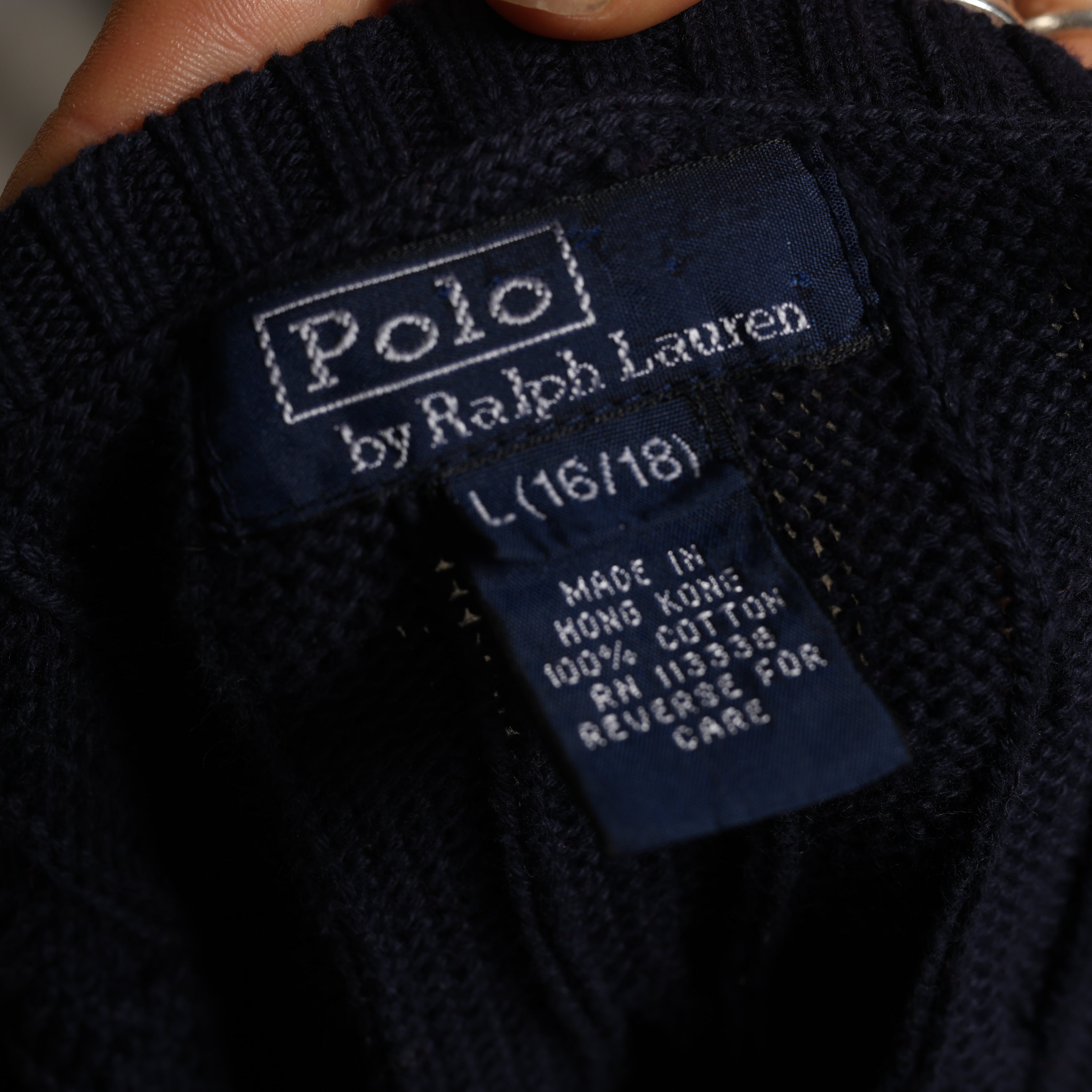 Vintage Polo Ralph Lauren V-Neck Jumper  L Navy Blue Cotton