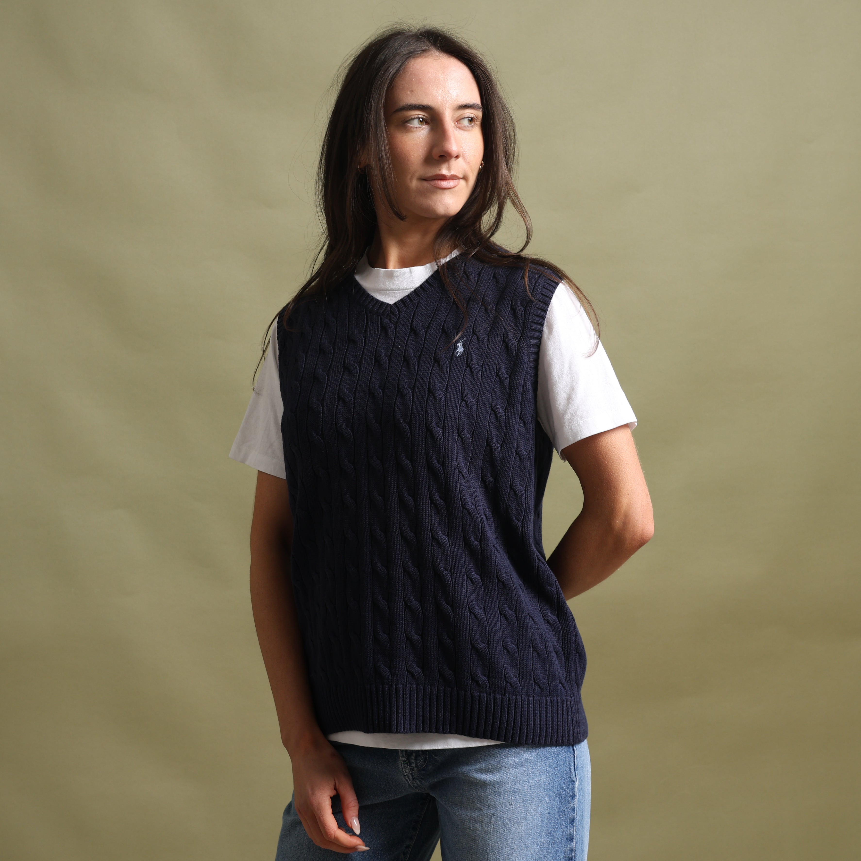 Vintage Polo Ralph Lauren V-Neck Jumper  L Navy Blue Cotton
