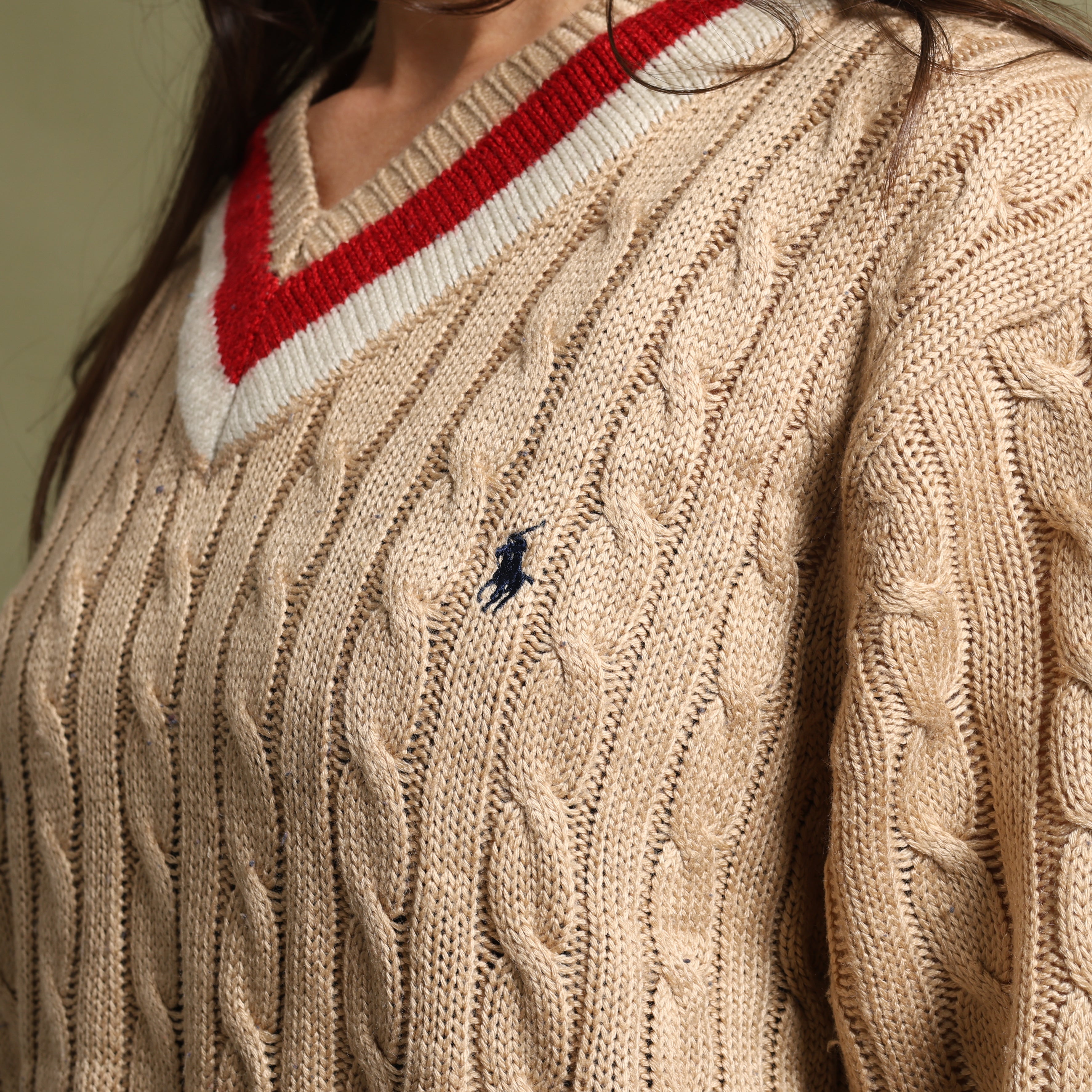 Vintage Polo Ralph Lauren V-Neck Jumper  XL Beige Cotton