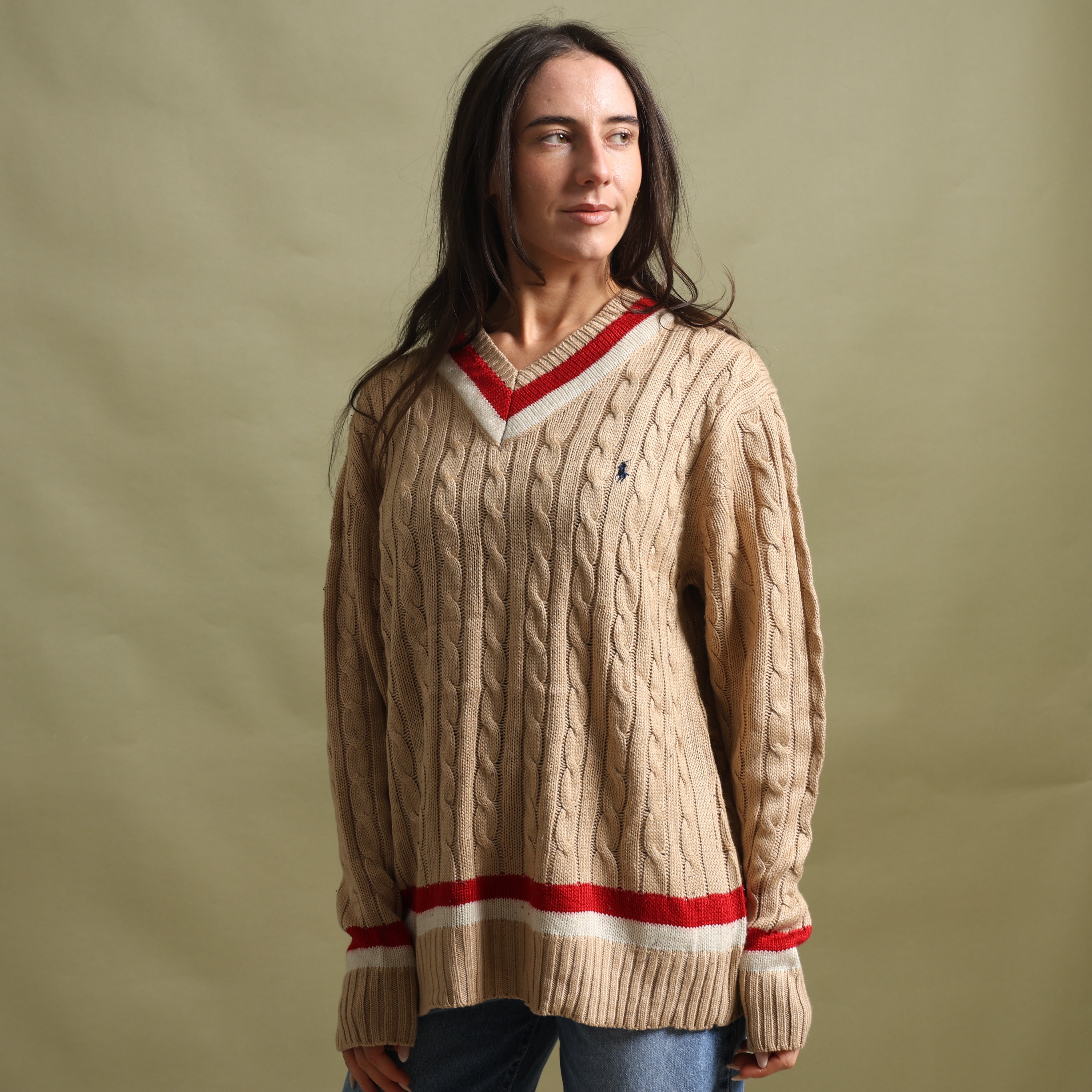Vintage Polo Ralph Lauren V-Neck Jumper  XL Beige Cotton