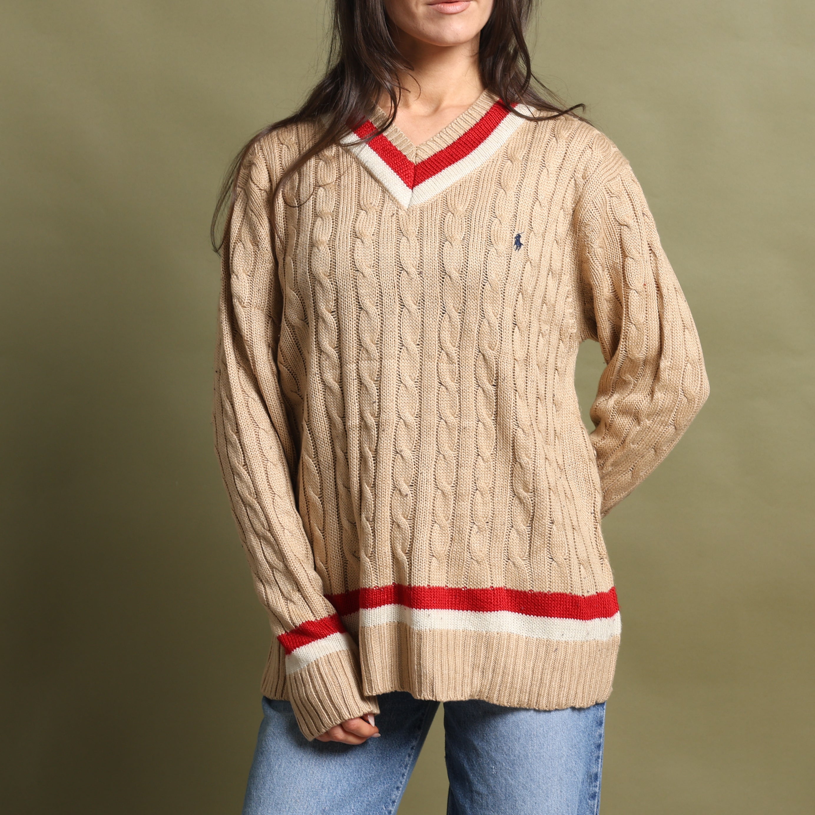 Vintage Polo Ralph Lauren V-Neck Jumper  XL Beige Cotton