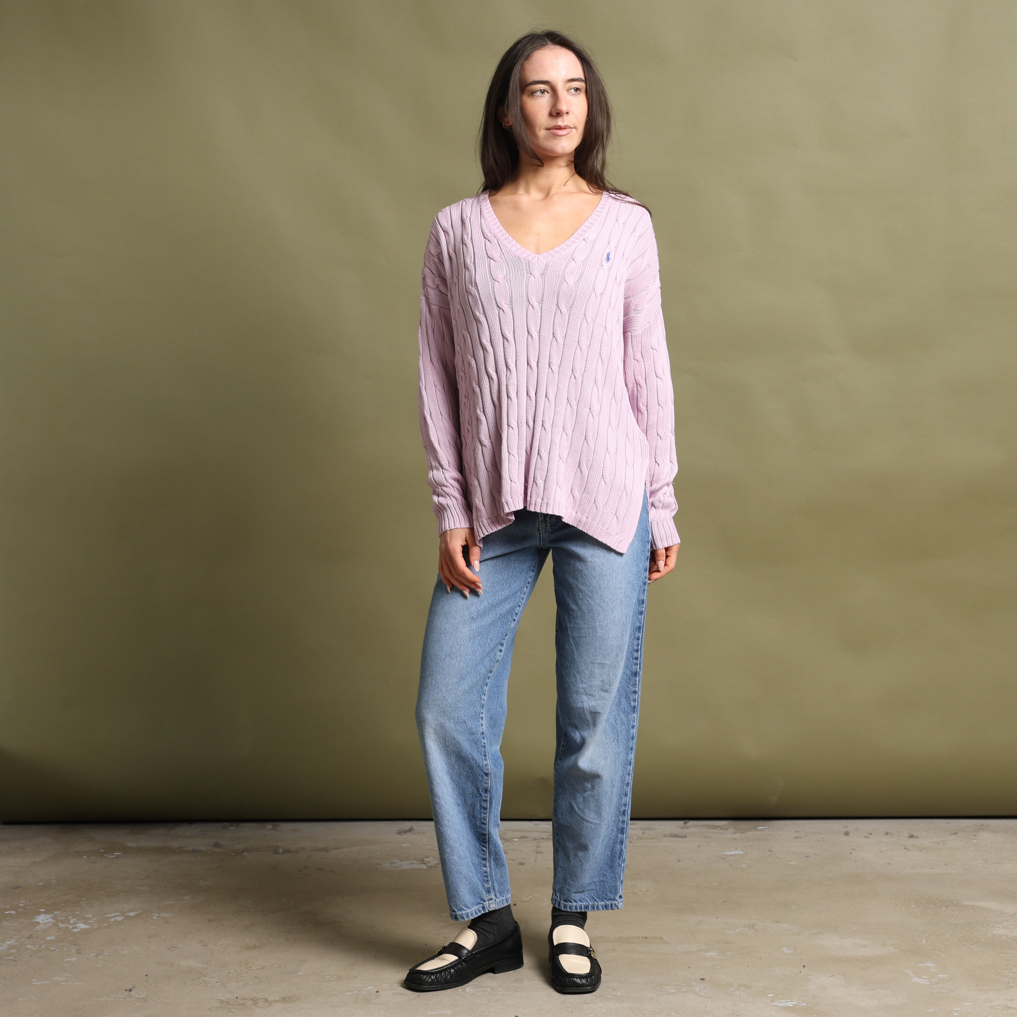 Vintage Polo Ralph Lauren V-Neck Jumper  L Pink Cotton