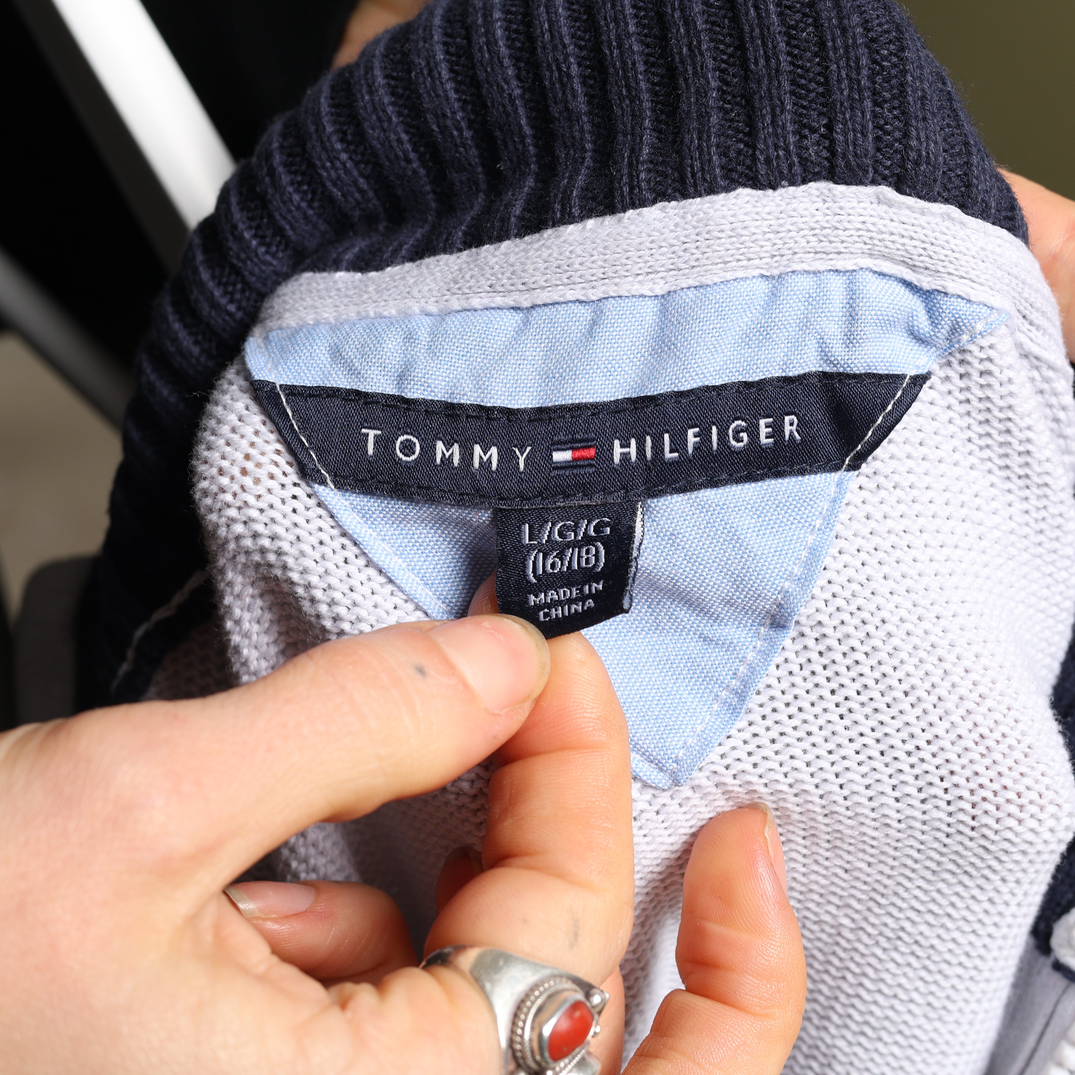 Vintage Tommy Hilfiger 1/4 Zip Jumper  S Off-white Cotton