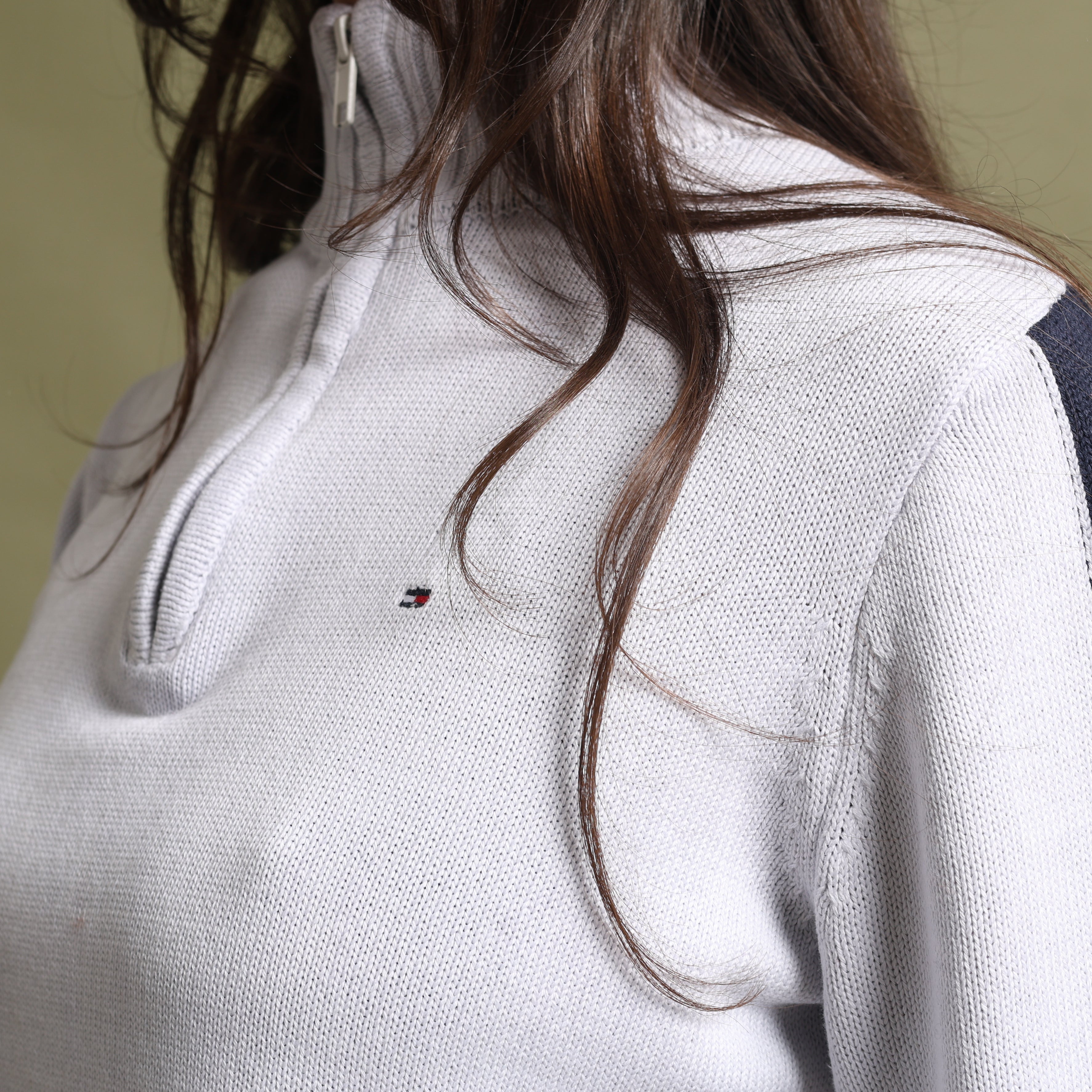 Vintage Tommy Hilfiger 1/4 Zip Jumper  S Off-white Cotton