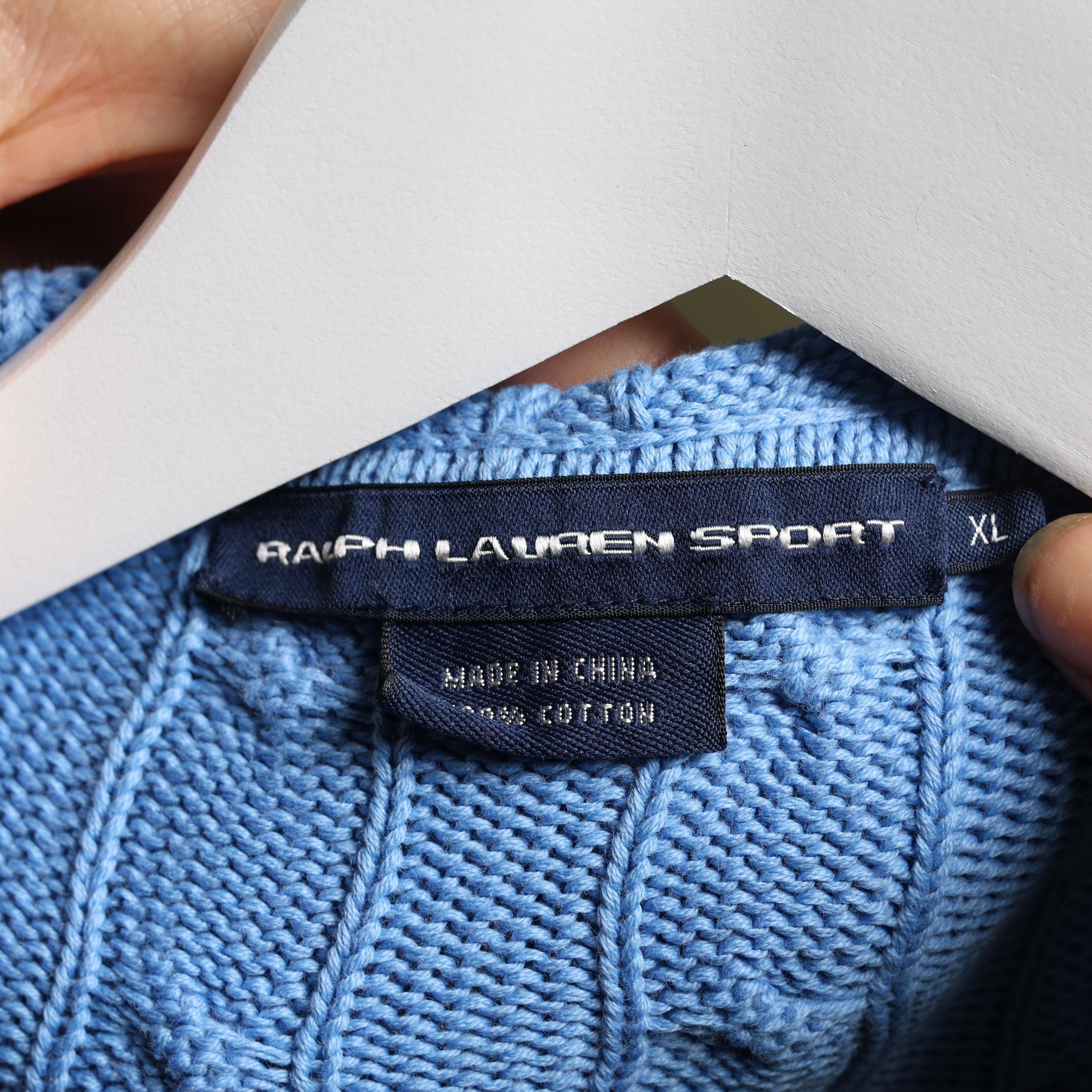 Vintage Ralph Lauren Full-Zip Jumper  L Blue Cotton