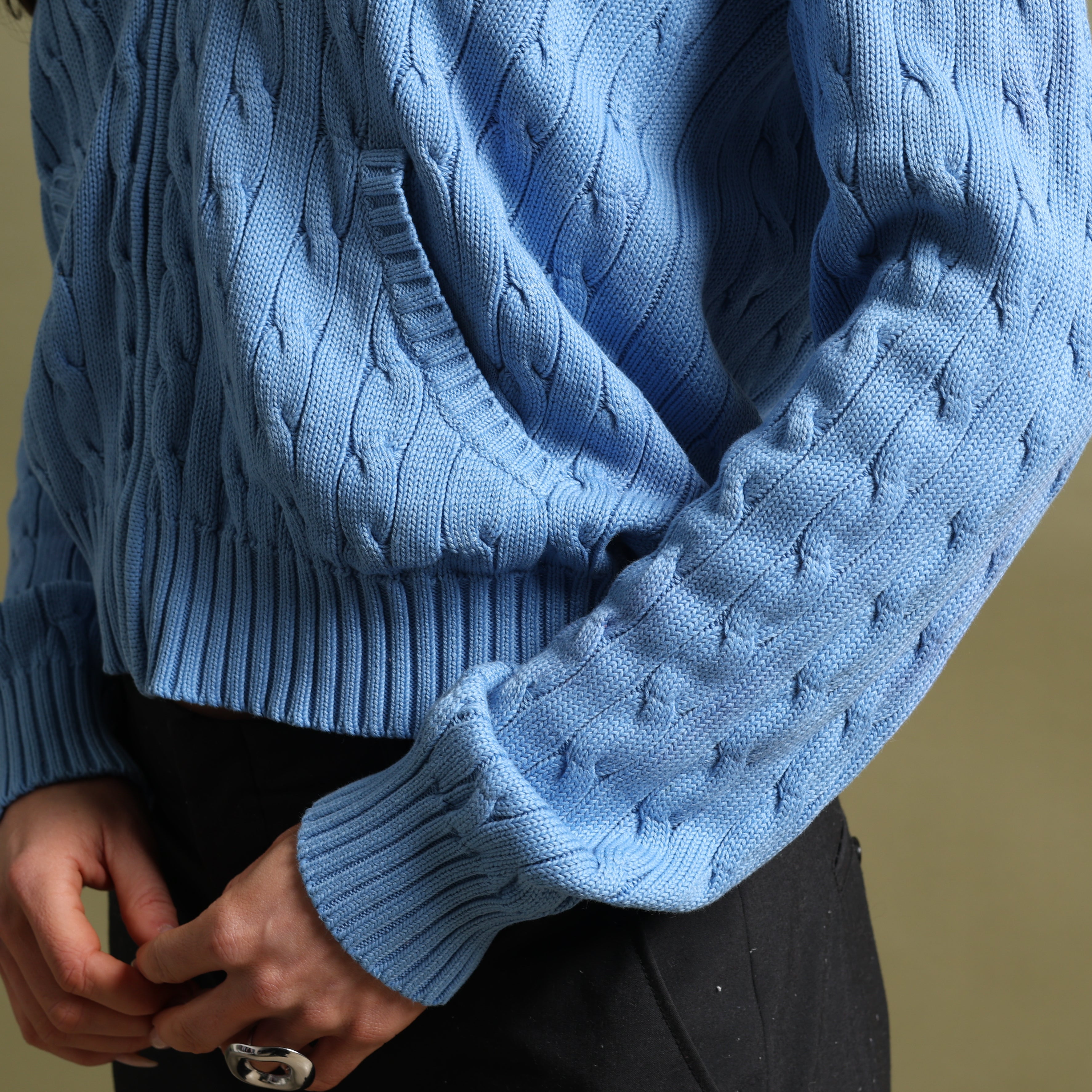 Vintage Ralph Lauren Full-Zip Jumper  L Blue Cotton