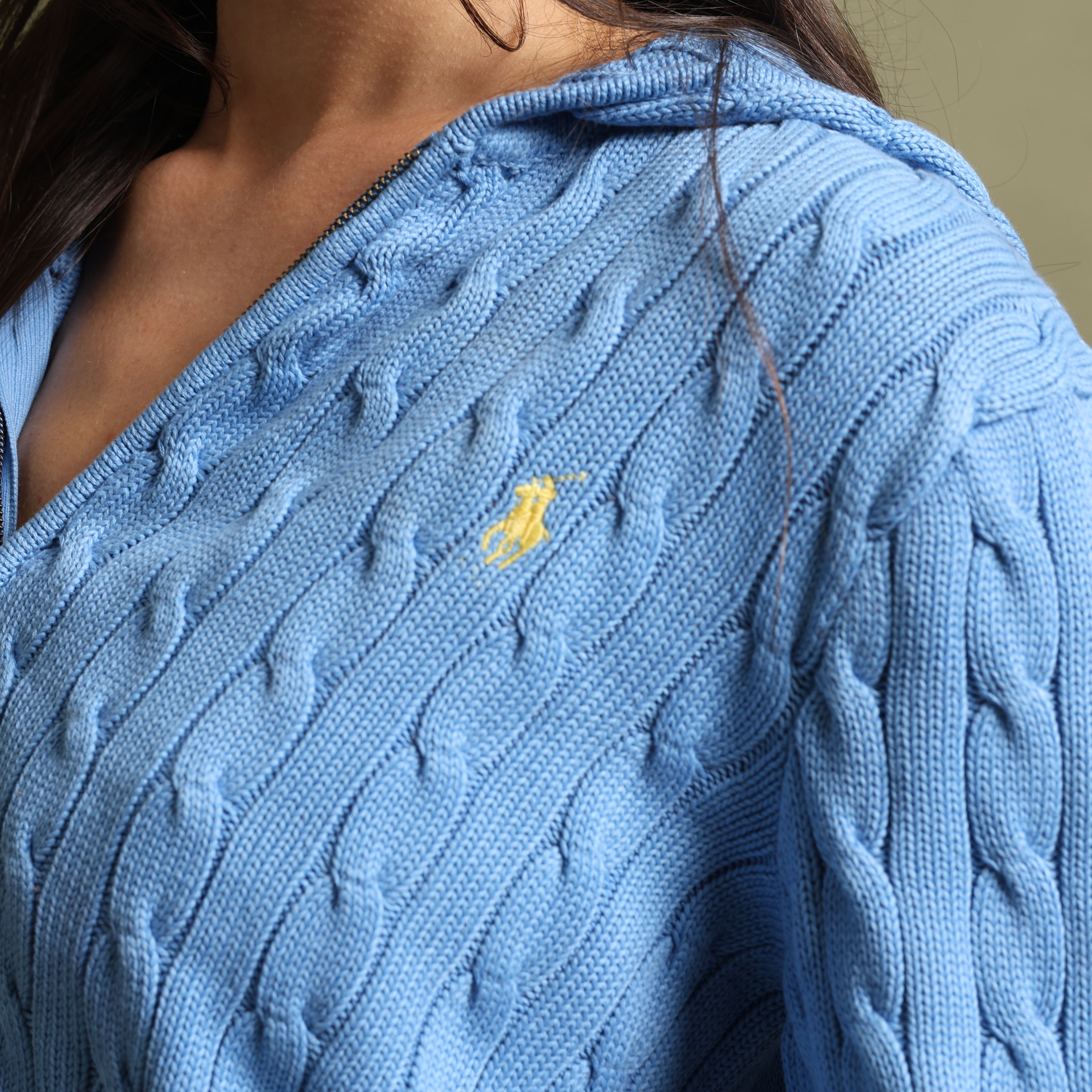 Vintage Ralph Lauren Full-Zip Jumper  L Blue Cotton