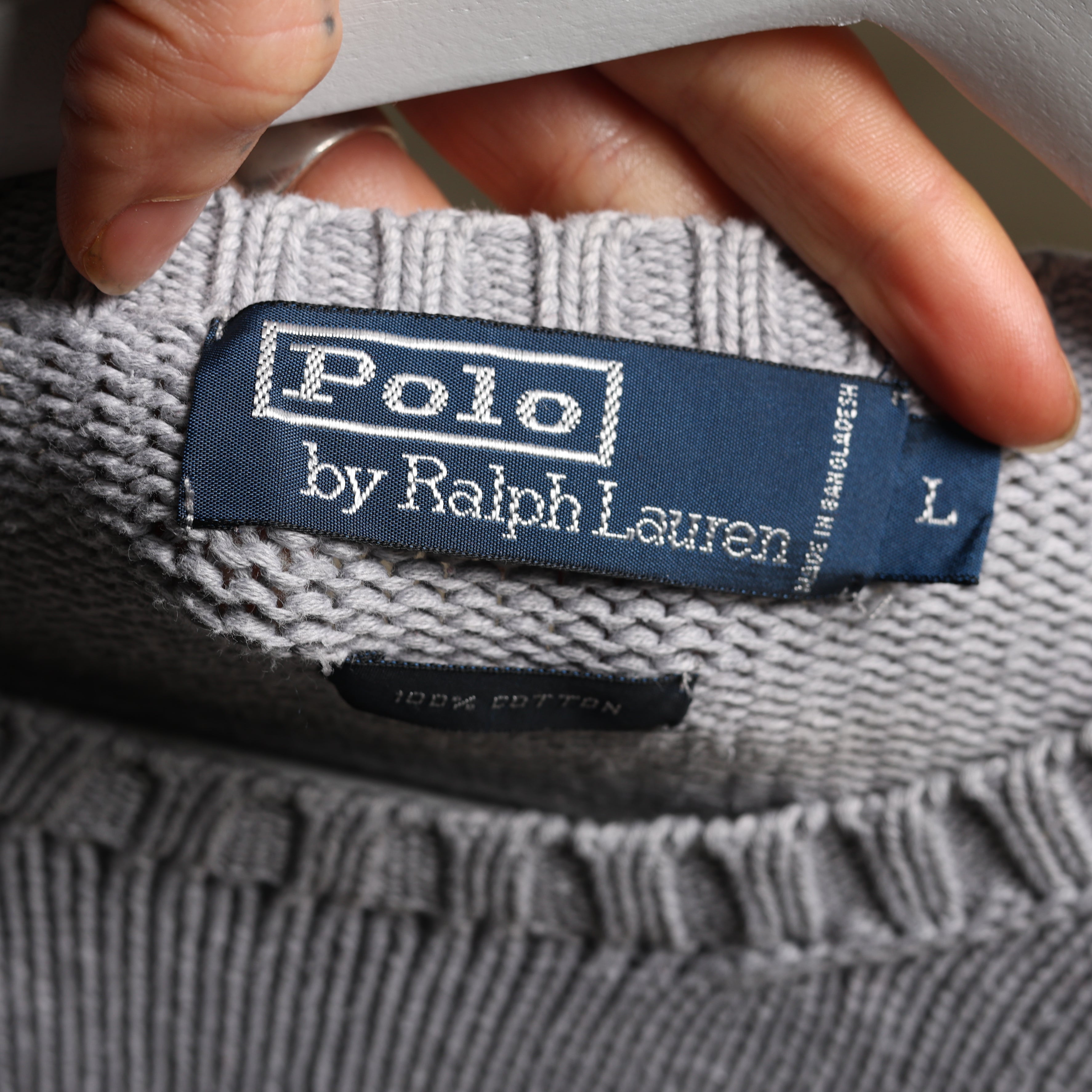 Vintage Polo Ralph Lauren Jumper L Grey Cotton