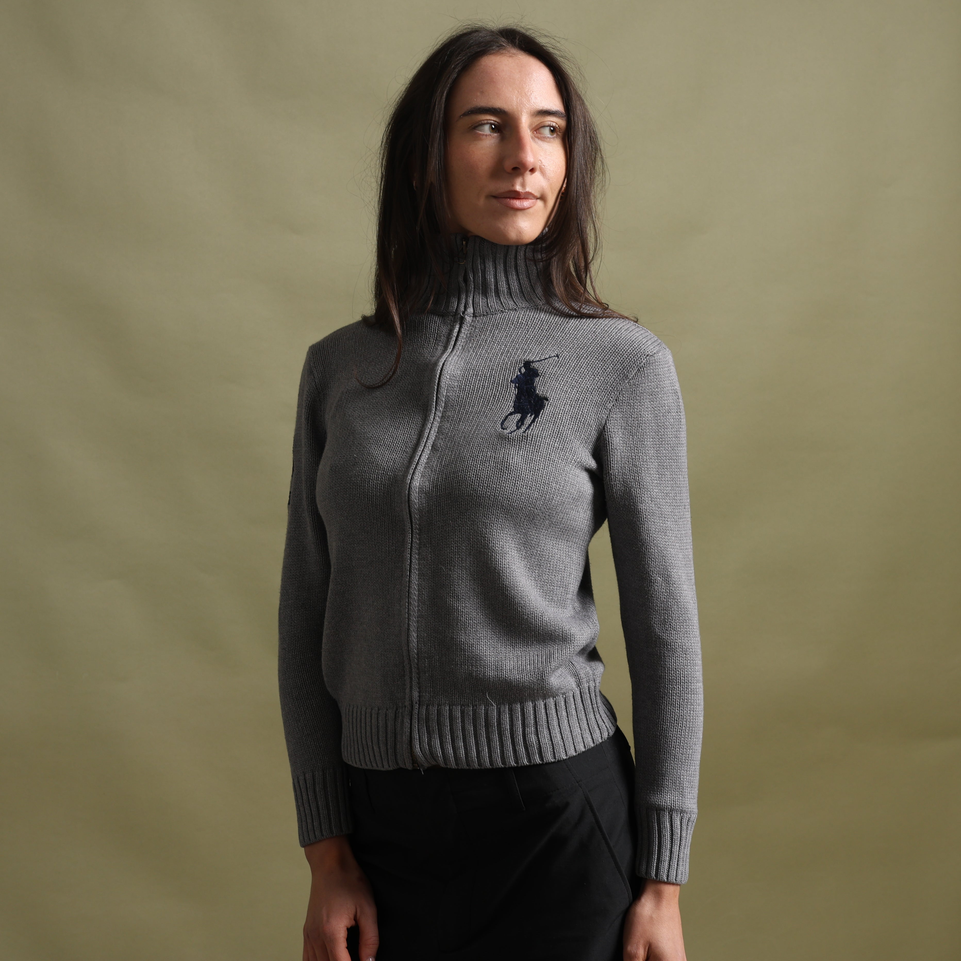 Vintage Polo Ralph Lauren Full-Zip Jumper  M Grey Cotton