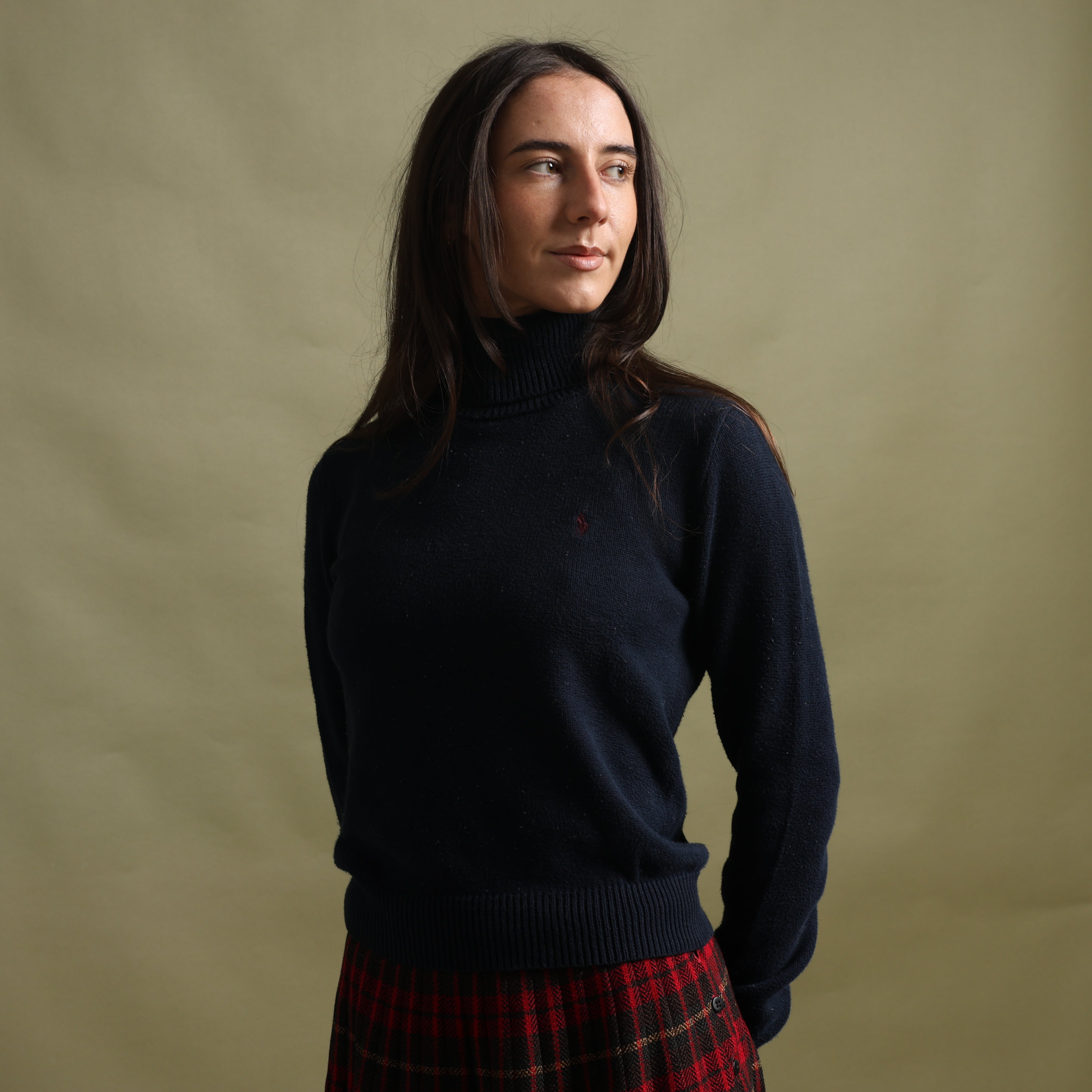 Vintage Polo Ralph Lauren Turtleneck Jumper M Navy Blue Cotton