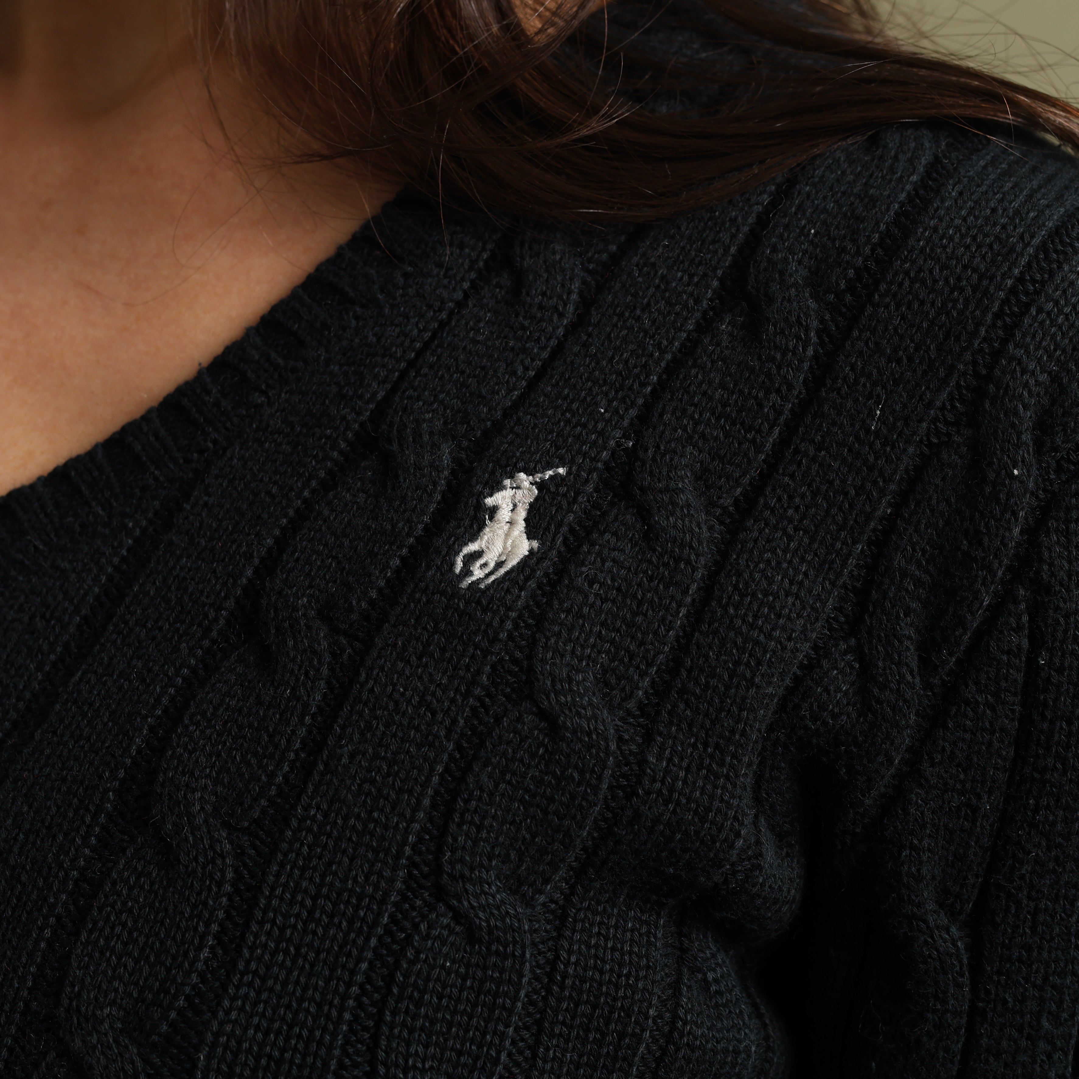 Vintage Polo Ralph Lauren V-Neck Jumper  XS Black Cotton