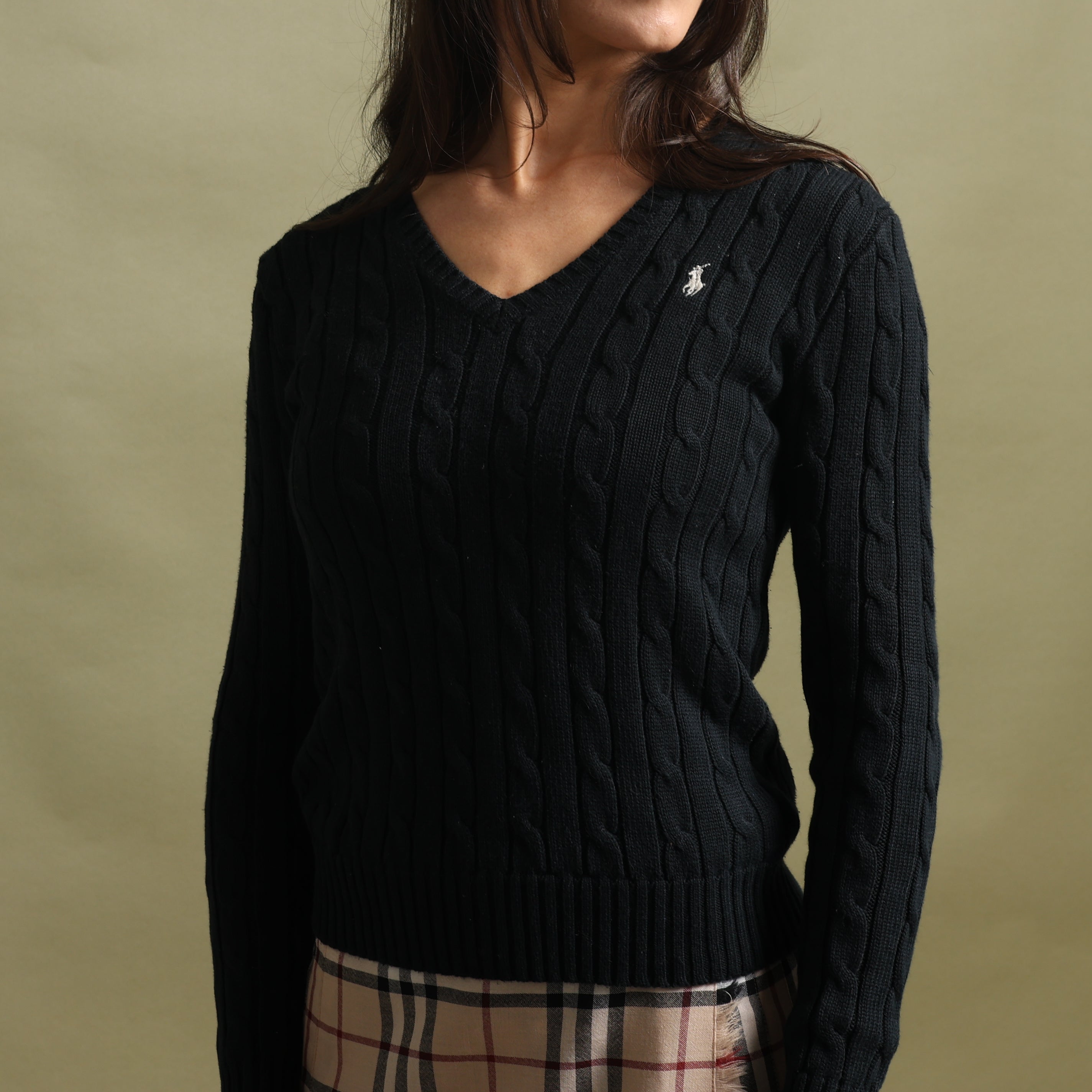 Vintage Polo Ralph Lauren V-Neck Jumper  XS Black Cotton