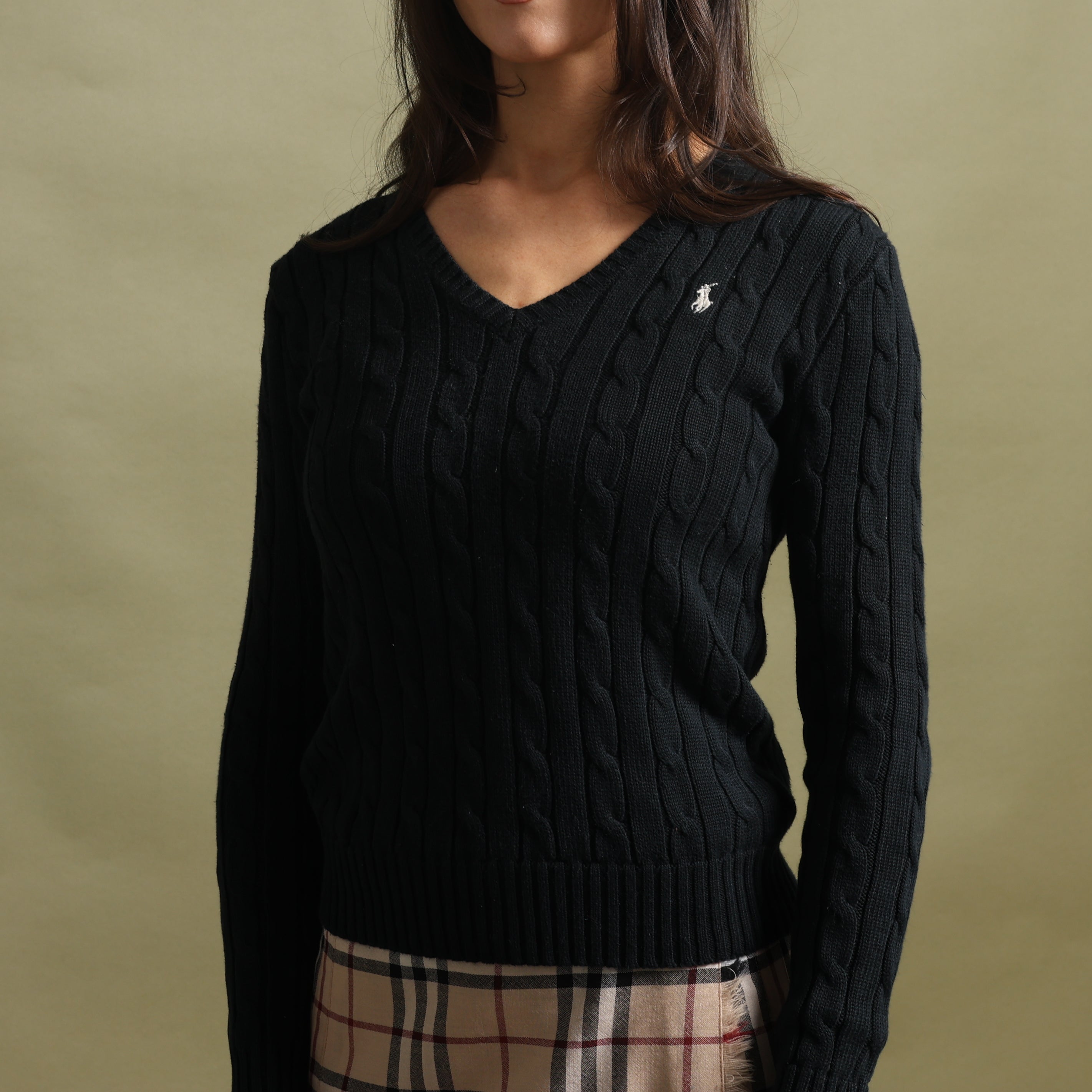 Vintage Polo Ralph Lauren V-Neck Jumper  XS Black Cotton