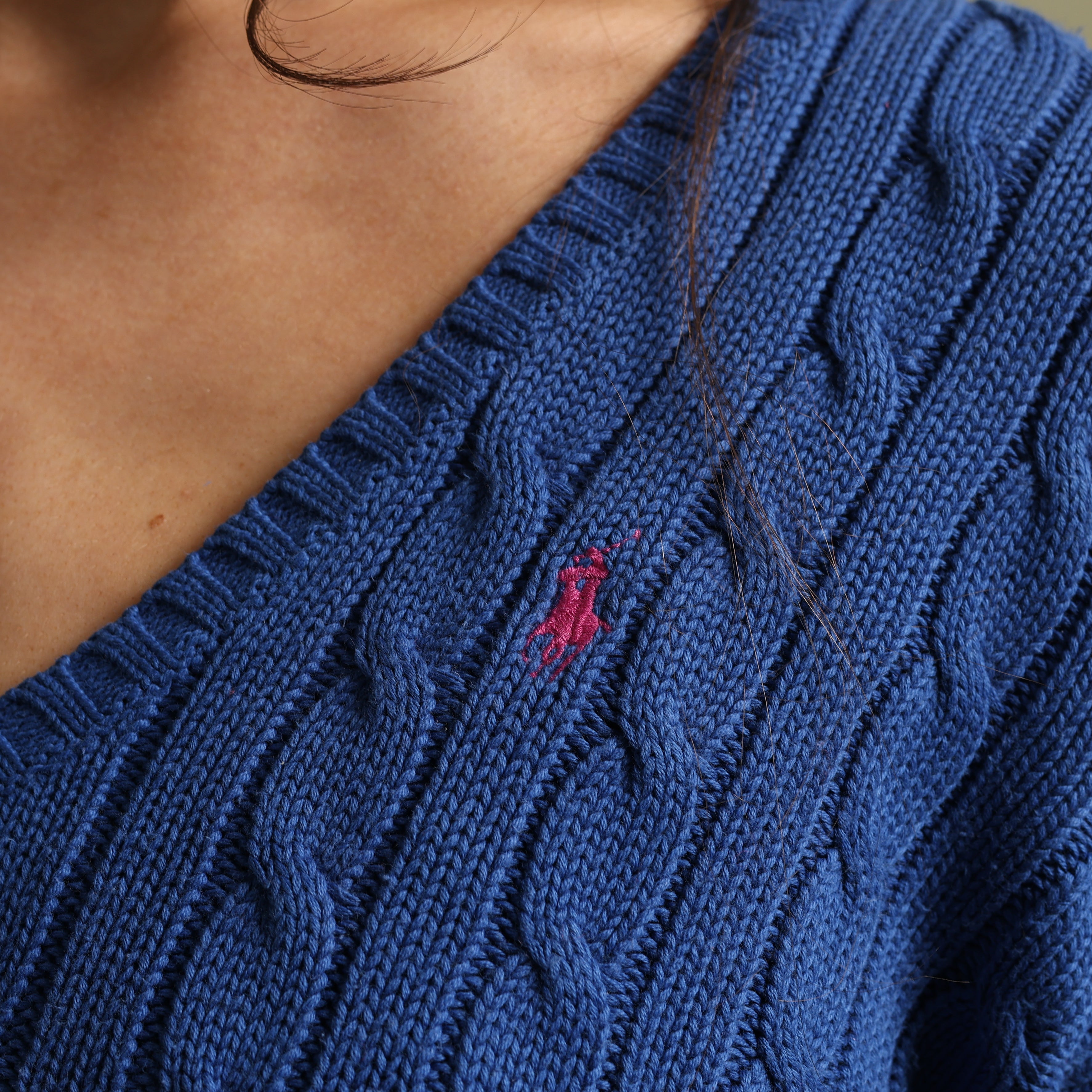 Vintage Polo Ralph Lauren V-Neck Jumper  L Blue Cotton